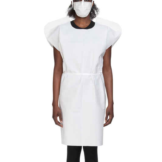 Mckesson Patient Exam Gown, One Size Fits Most, White, 50/Cs