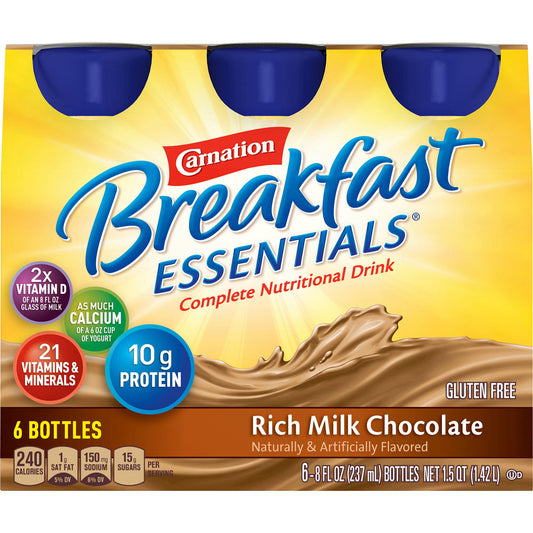 Carnation Breakfast Essentials® Chocolate Nutritional Drink, 8-ounce bottle, 24/CS