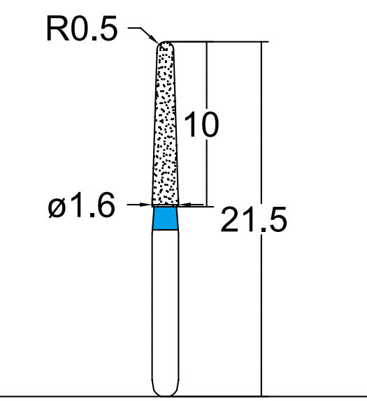 Conical, Dome End 1.6 mm Dia. Medium Grit Diamond Bur 5 per pack. 194.16M3 - Osung USA