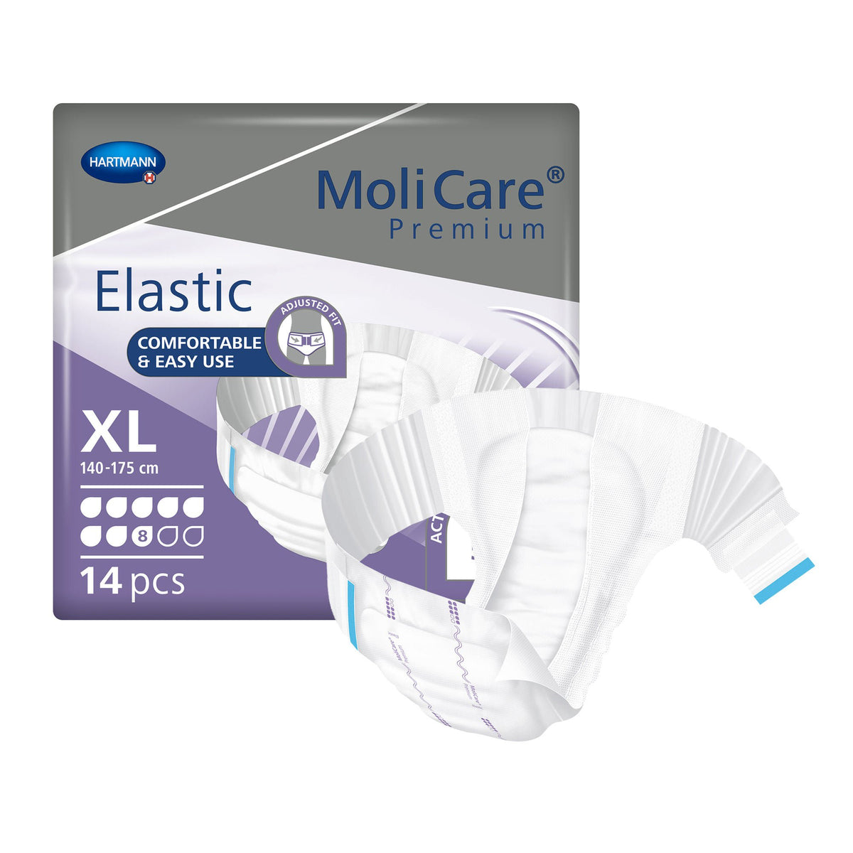 Molicare® Premium Elastic 8 Drop Absorbency Incontinence Briefs, Extra Large, 14/Bg