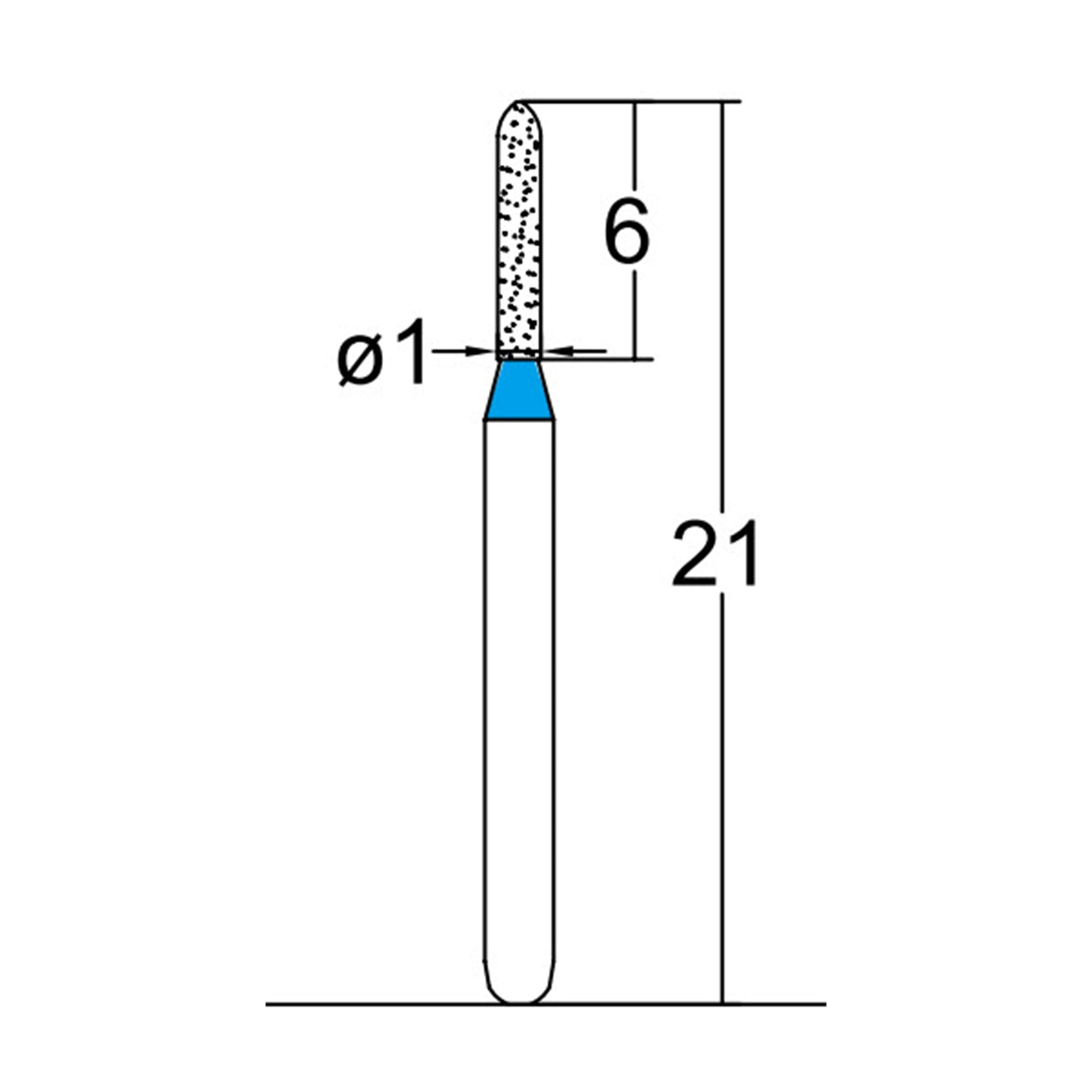 Torpedo, Cylindrical 1 mm Dia. Medium Grit Diamond Bur 5 per pack. 284.10M1 - Osung USA