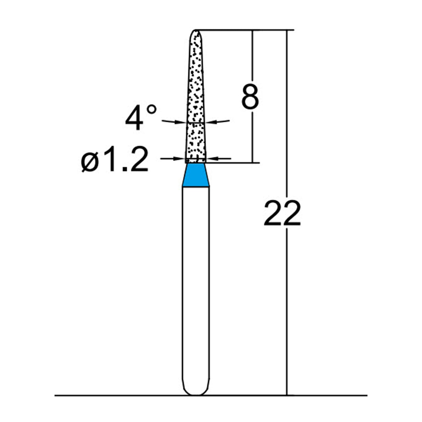 Torpedo, Conical 1.2 mm Dia. Medium Grit Diamond Bur 5 per pack. 294.12M4 - Osung USA