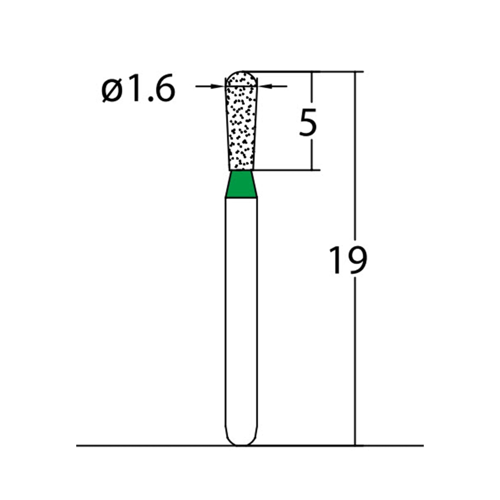 Pear 1.6 mm Dia. Coarse Grit Diamond Bur 5 per pack. 237.16C2 - Osung USA