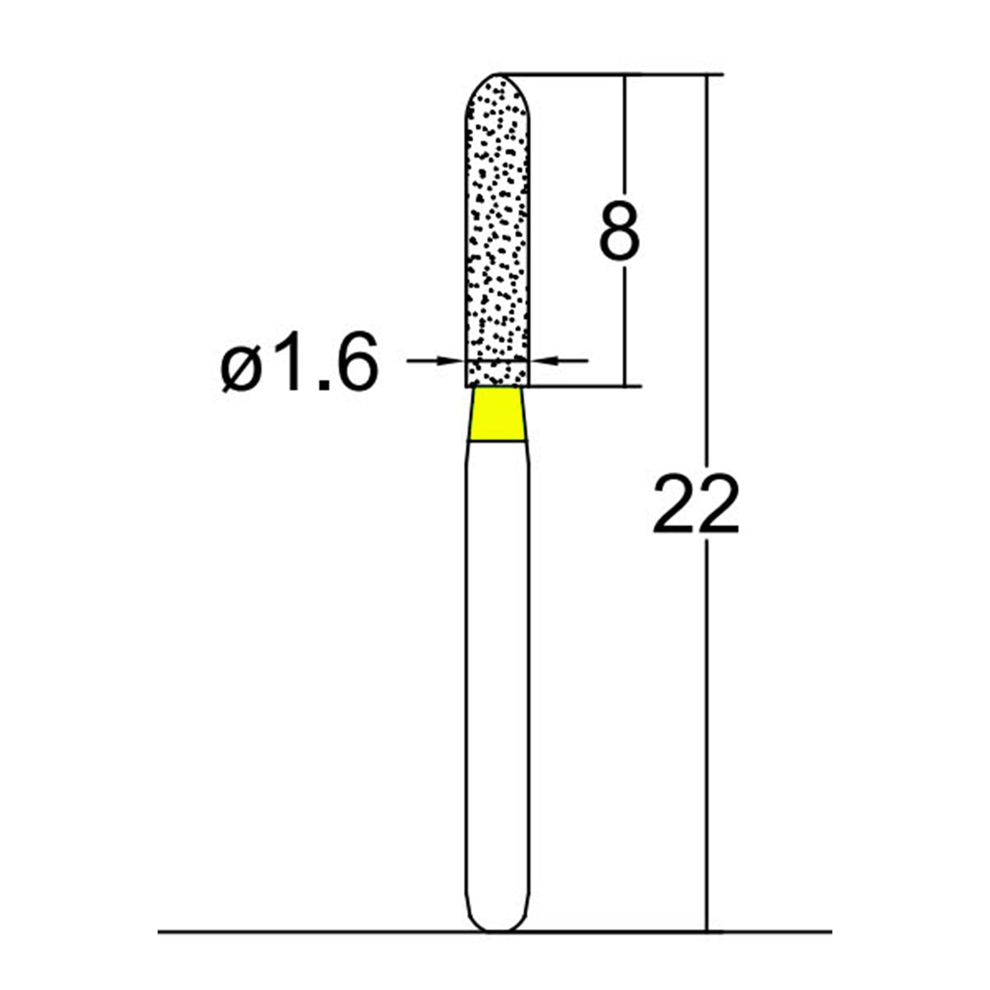 Torpedo, Cylindrical 1.6 mm Dia. Extra Fine Grit Diamond Bur 5 per pack. 284.16EF1 - Osung USA