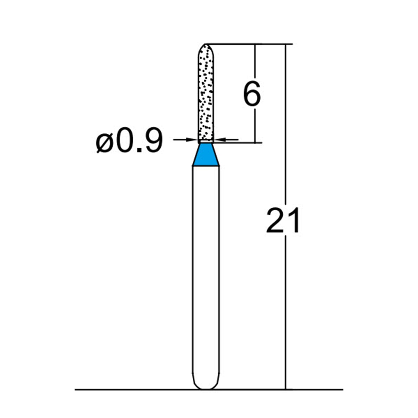 Torpedo, Cylindrical 0.9 mm Dia. Medium Grit Diamond Bur 5 per pack. 284.9M2 - Osung USA