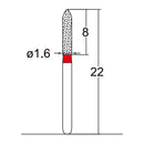Torpedo, Cylindrical 1.6 mm Dia. Fine Grit Diamond Bur 5 per pack. 284.16F2 - Osung USA