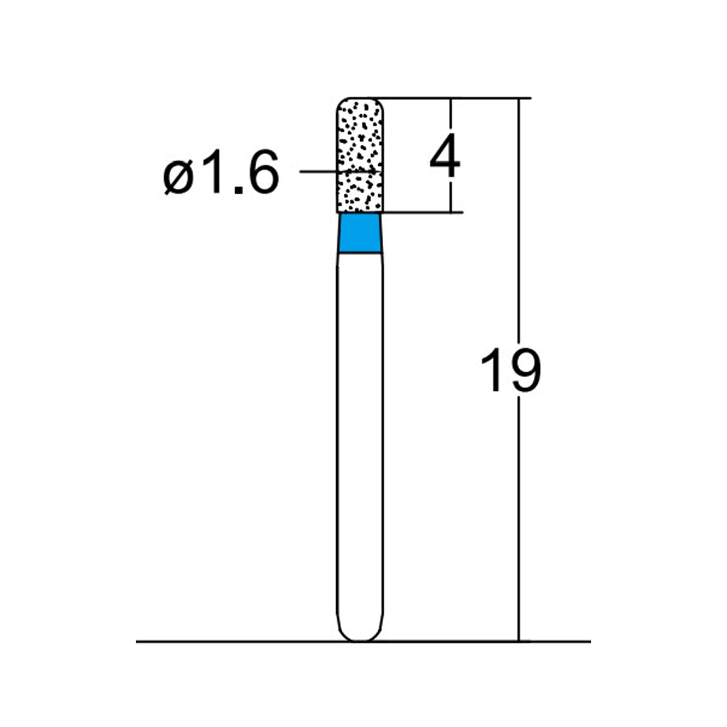 Cylindrical, Rounded Edge 1.6 mm Dia. Medium Grit Diamond Bur 5 per pack. 156.16M1 - Osung USA