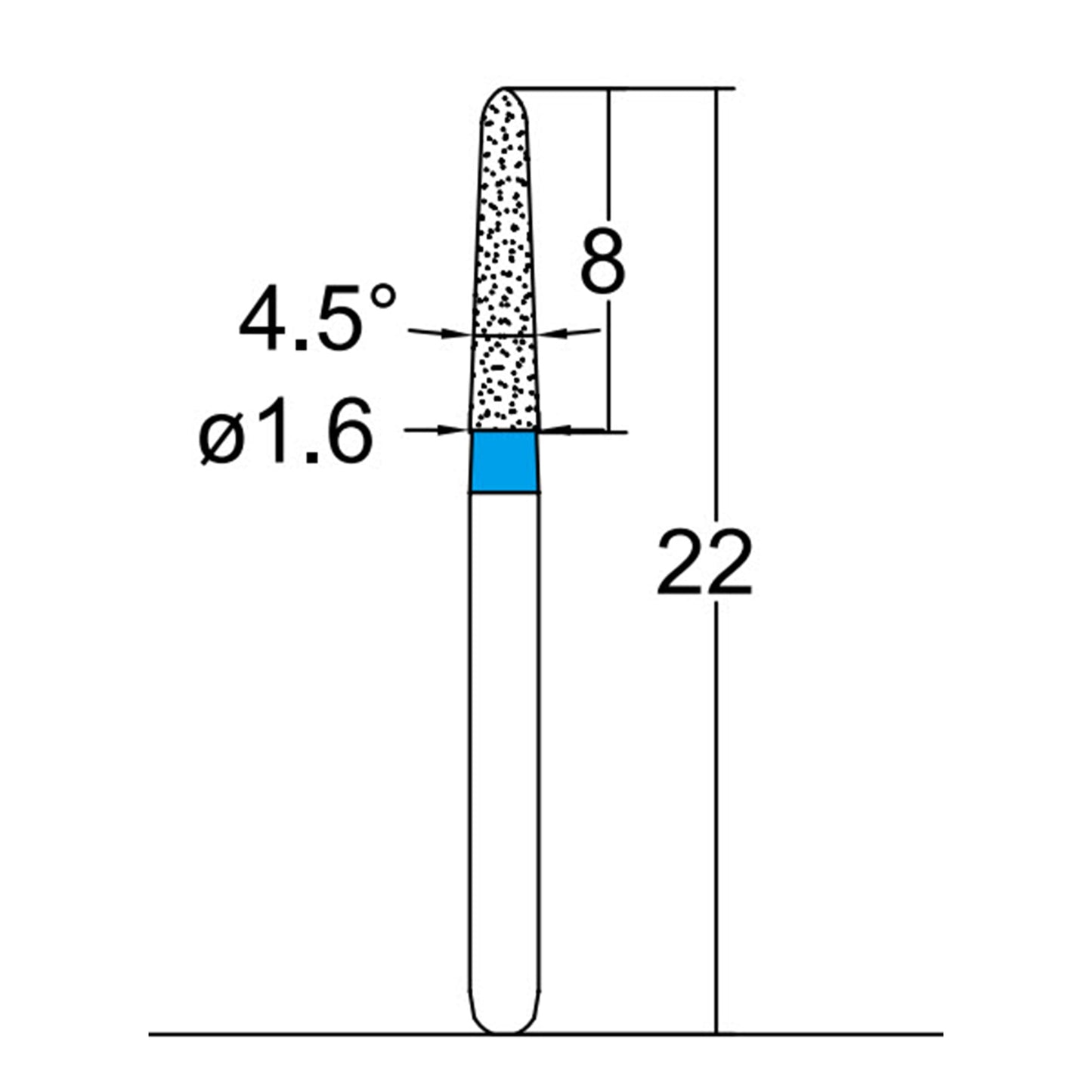 Torpedo, Conical 1.6 mm Dia. Medium Grit Diamond Bur 5 per pack. 294.16M2 - Osung USA