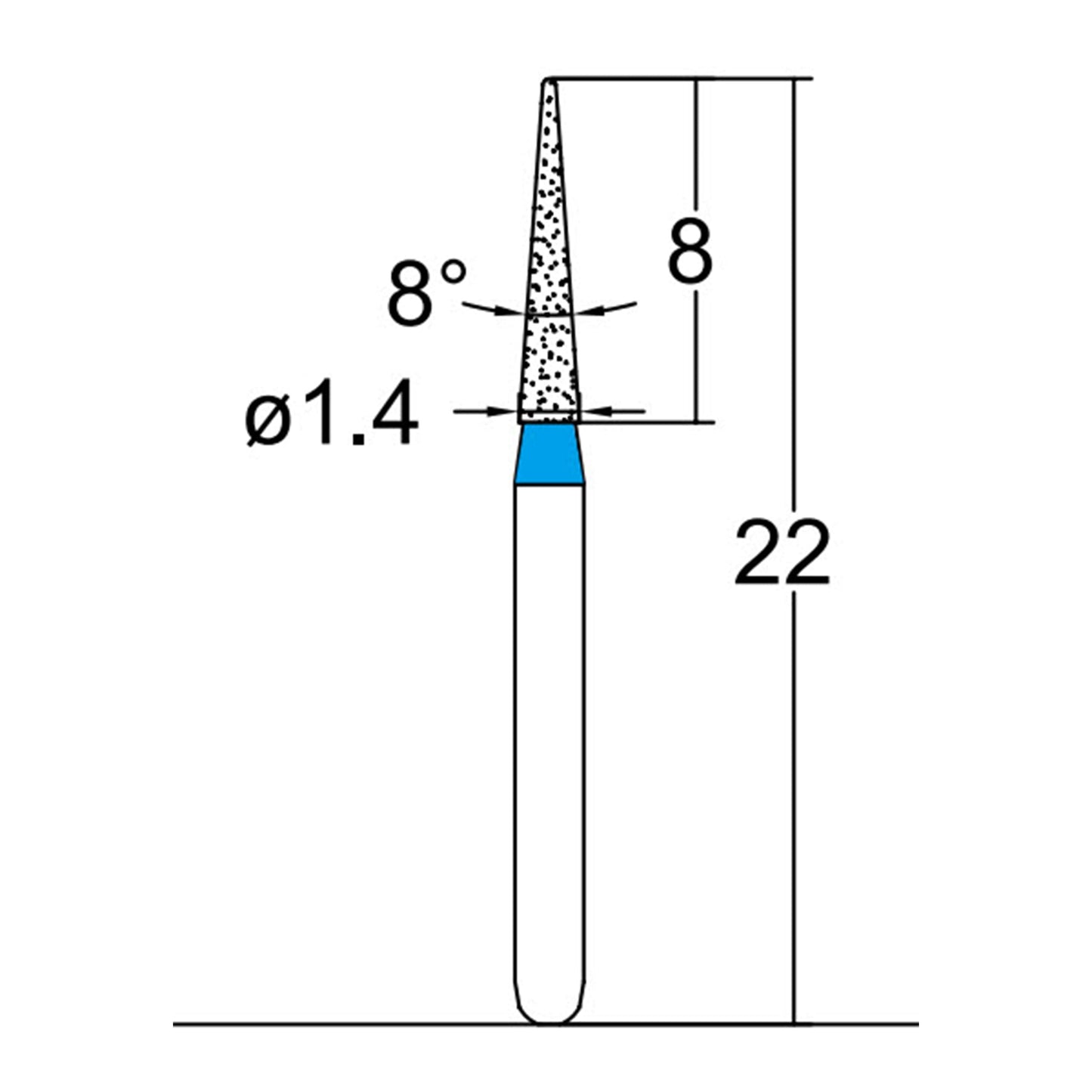 Conical Pointed, Slender1.4 mm Dia. Medium Grit Diamond Bur 5 per pack. 164.14M1 - Osung USA