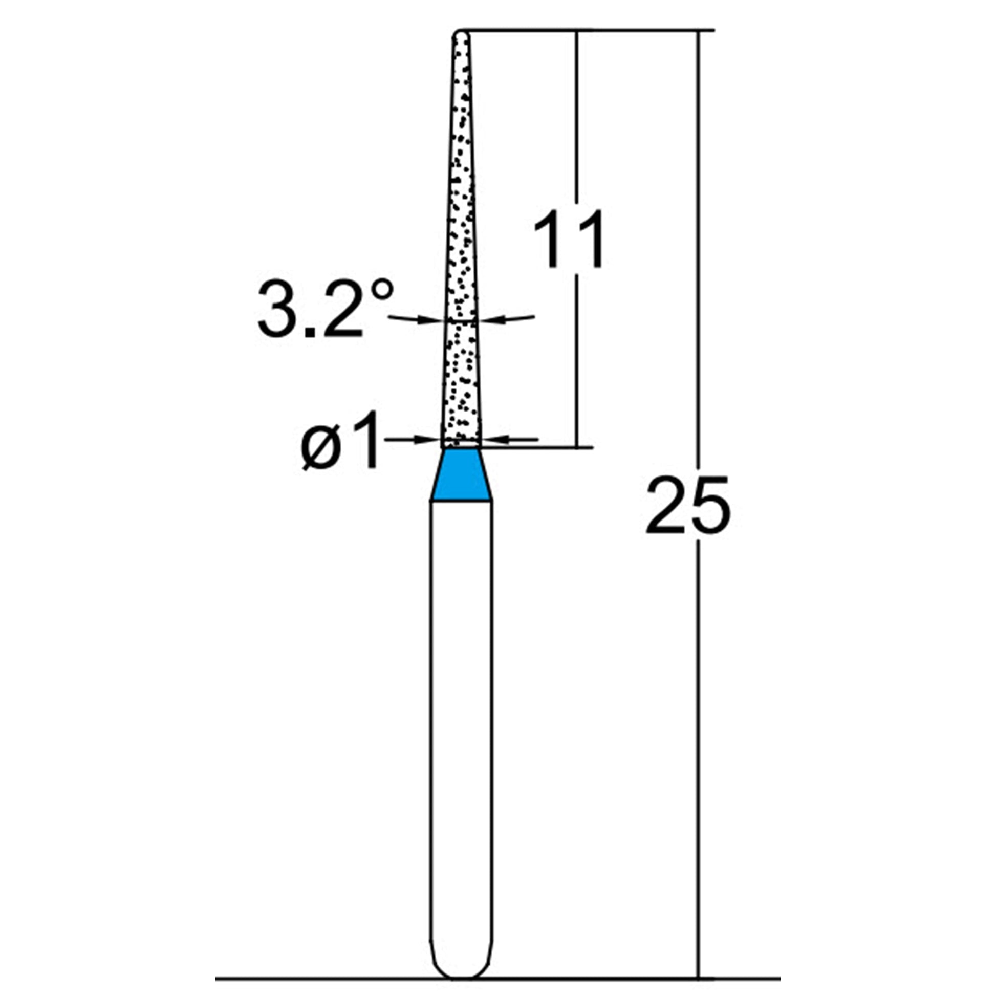 Conical Pointed, Slender 1 mm Dia. Medium Grit Diamond Bur 5 per pack. 164.10M4 - Osung USA