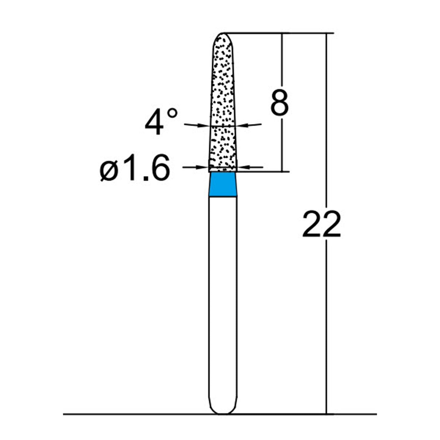 Torpedo, Conical 1.6 mm Dia. Medium Grit Diamond Bur 5 per pack. 294.16M3 - Osung USA