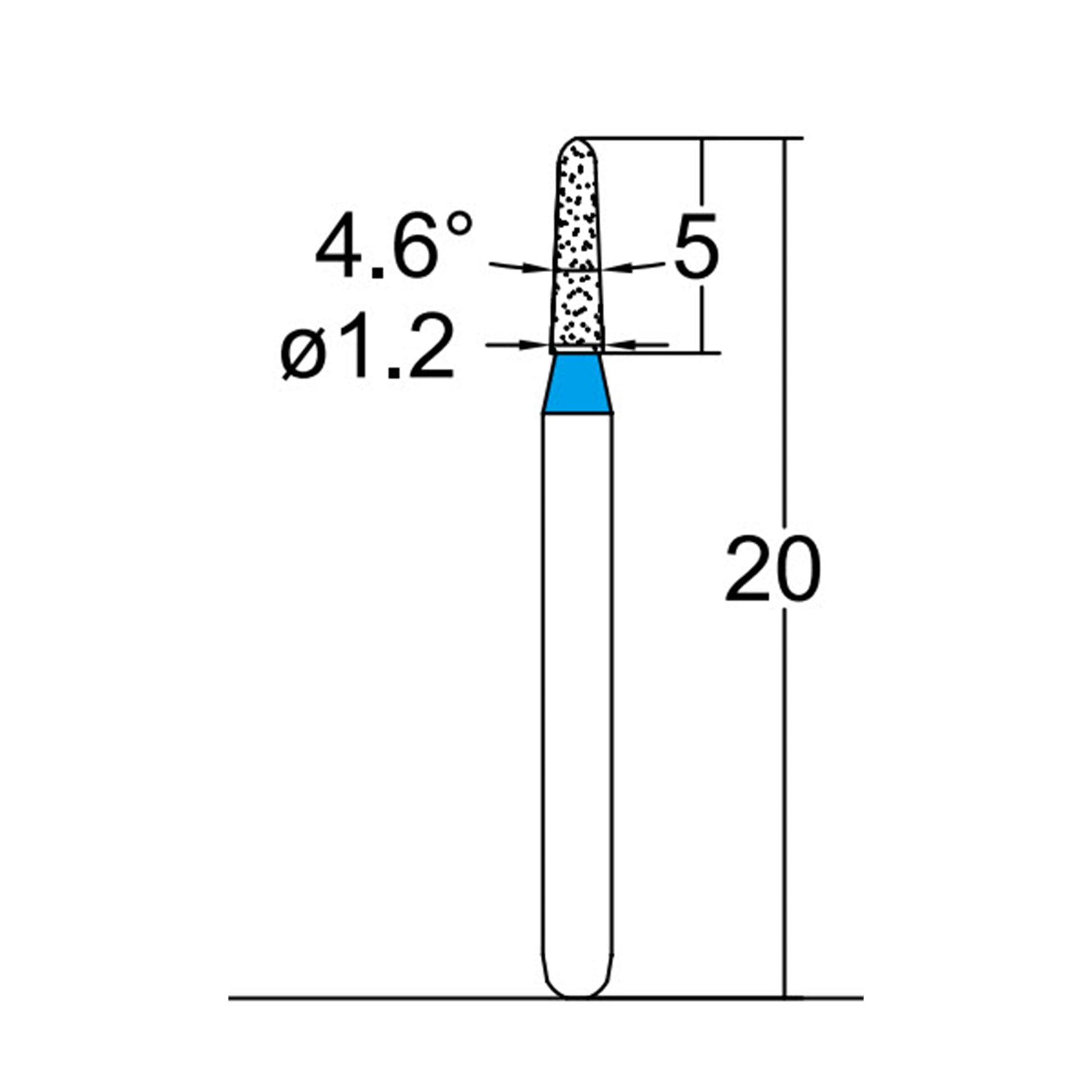 Torpedo, Conical 1.2 mm Dia. Medium Grit Diamond Bur 5 per pack. 294.12M1 - Osung USA