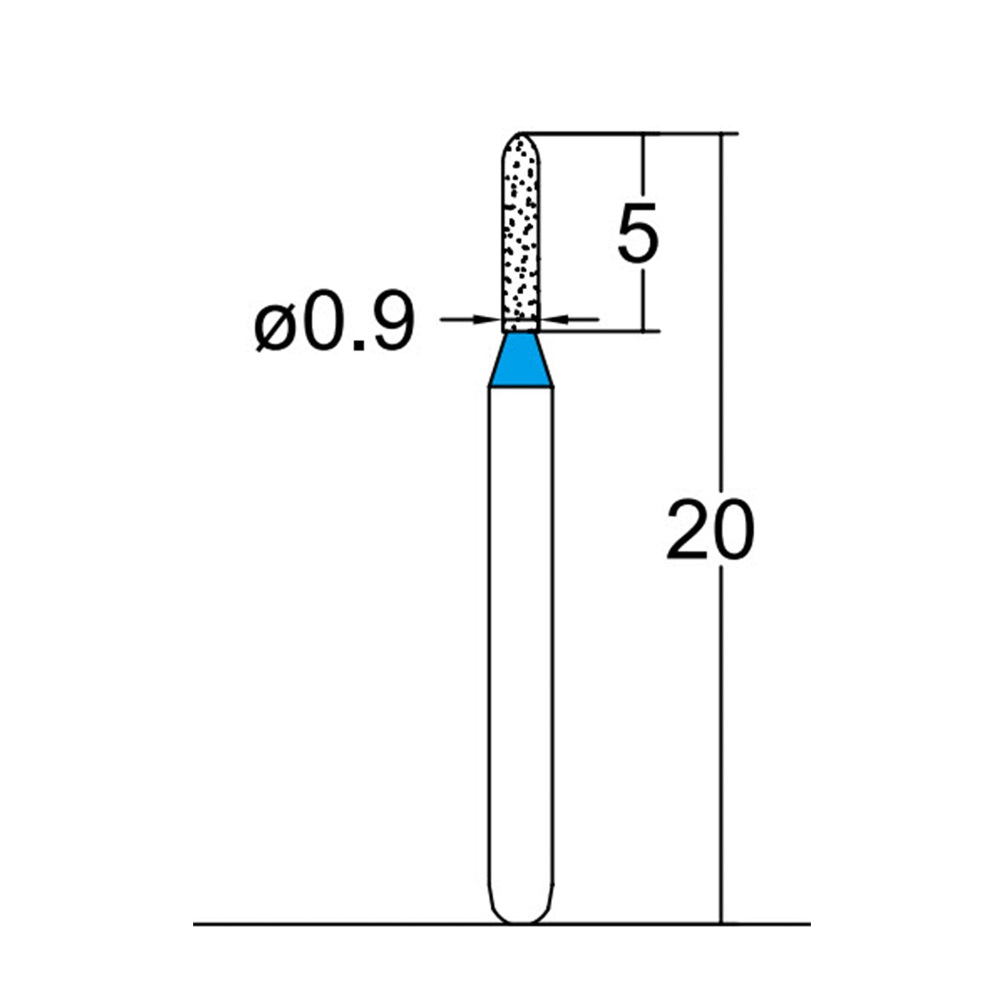 Torpedo, Cylindrical 0.9 mm Dia. Medium Grit Diamond Bur 5 per pack. 284.9M1 - Osung USA