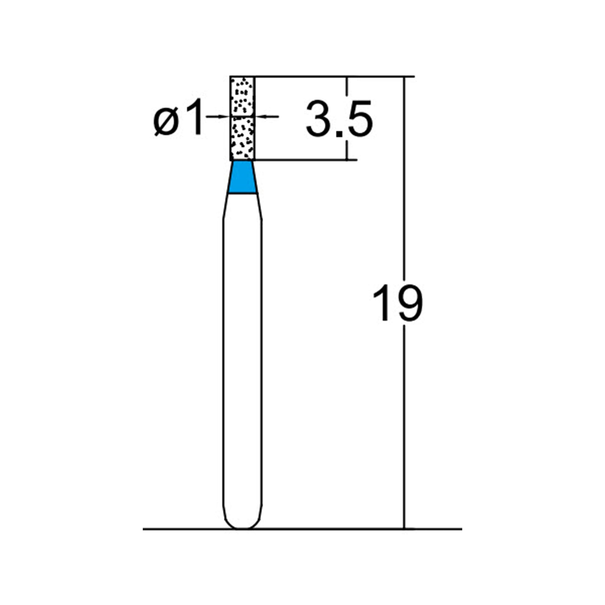 Cylindrical 1 mm Dia. Medium Grit Diamond Bur 5 per pack. 107.10M1 - Osung USA