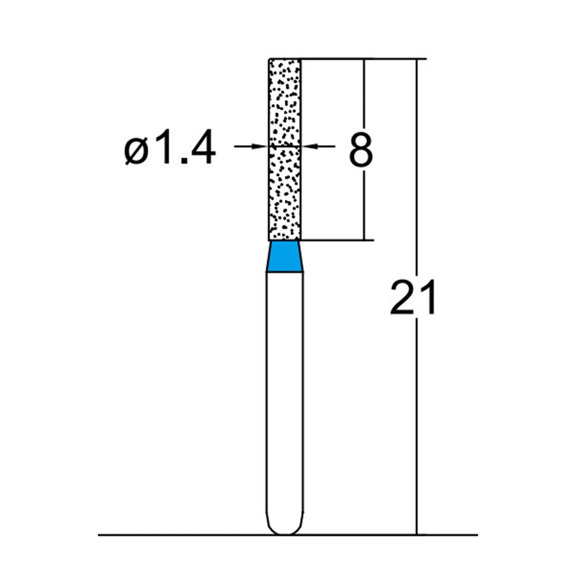 Cylindrical 1.4 mm Dia. Medium Grit Diamond Bur 5 per pack. 107.14M2 - Osung USA