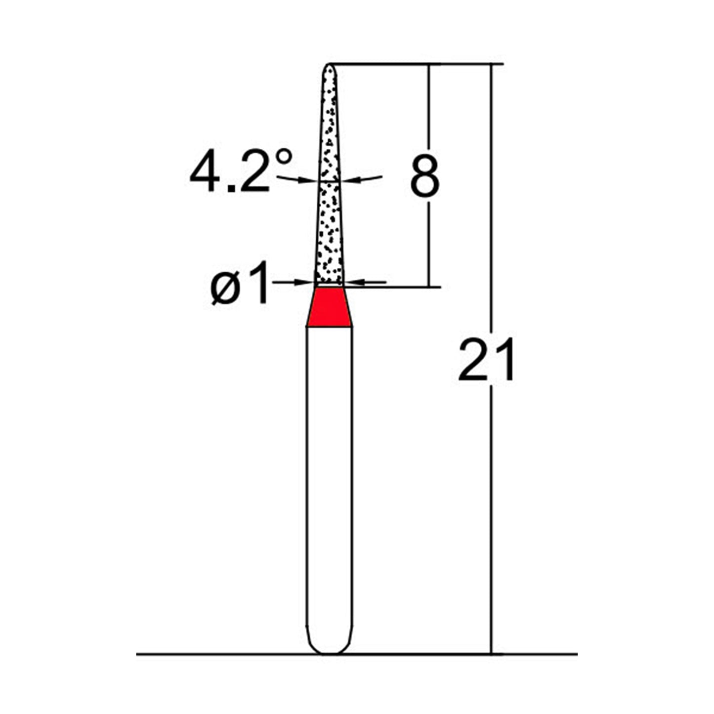 Conical Pointed, Slender 1 mm Dia. Fine Grit Diamond Bur 5 per pack. 164.10F2 - Osung USA