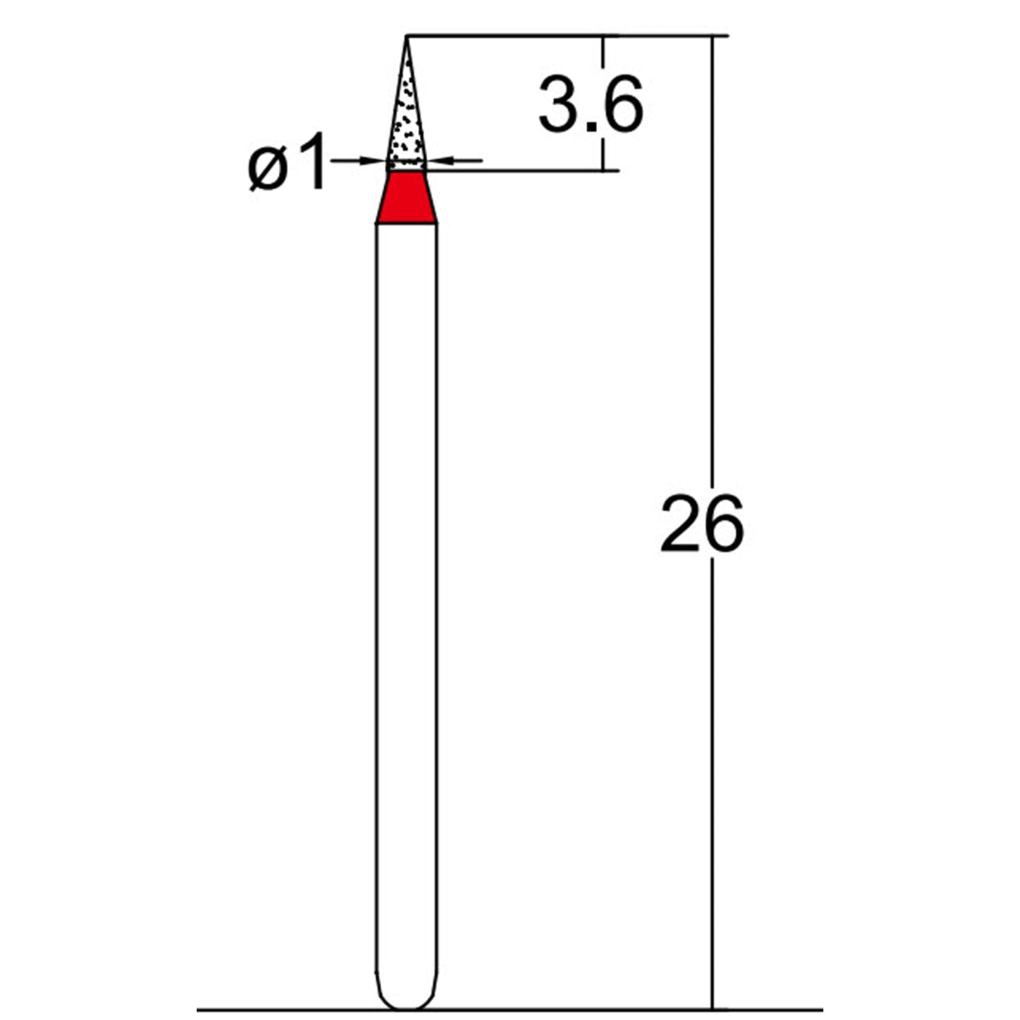 Conical Pointed 1 mm Dia. Fine Grit Diamond Bur 5 per pack. 159.10F1 - Osung USA