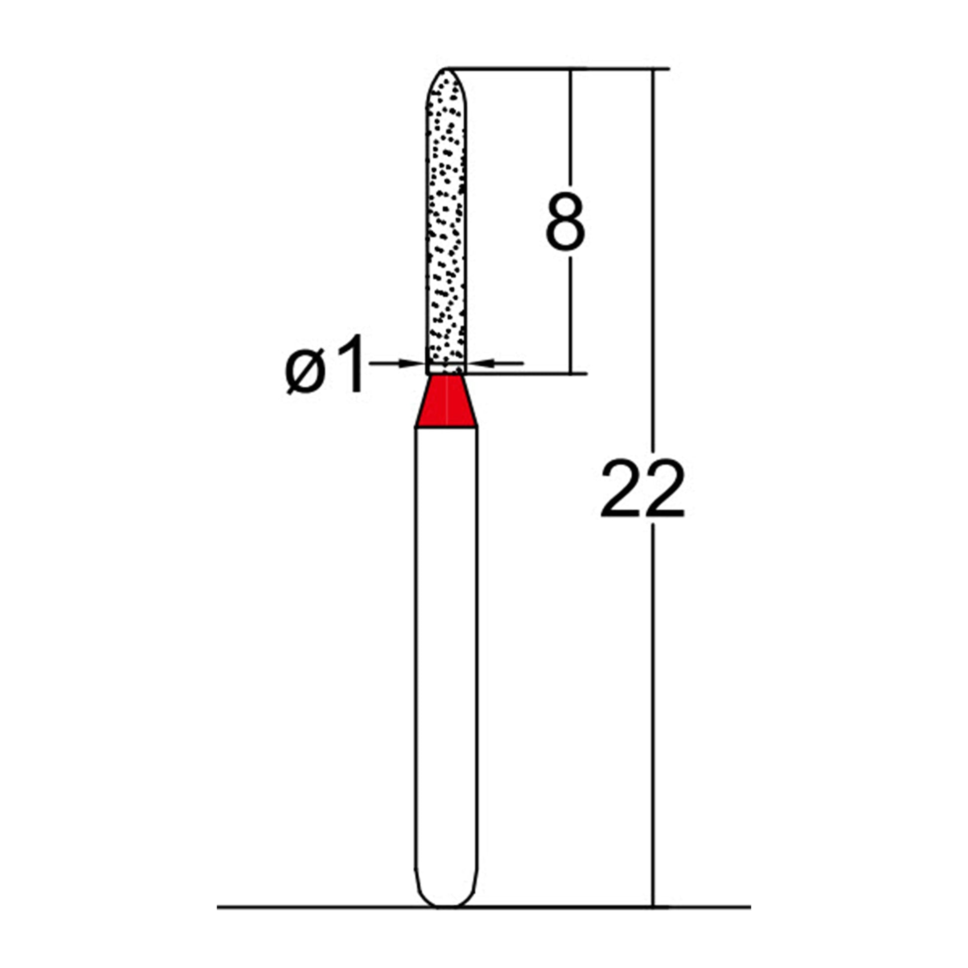 Torpedo, Cylindrical 1 mm Dia. Fine Grit Diamond Bur 5 per pack. 284.10F2 - Osung USA