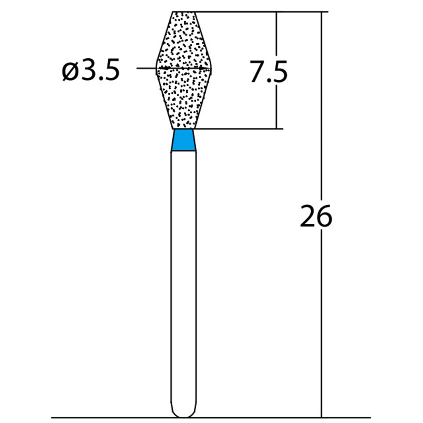 Double Conical, Symmetrical, Short 3.5 mm Dia. Medium Grit Diamond Bur 5 per pack. 037.35M2 - Osung USA