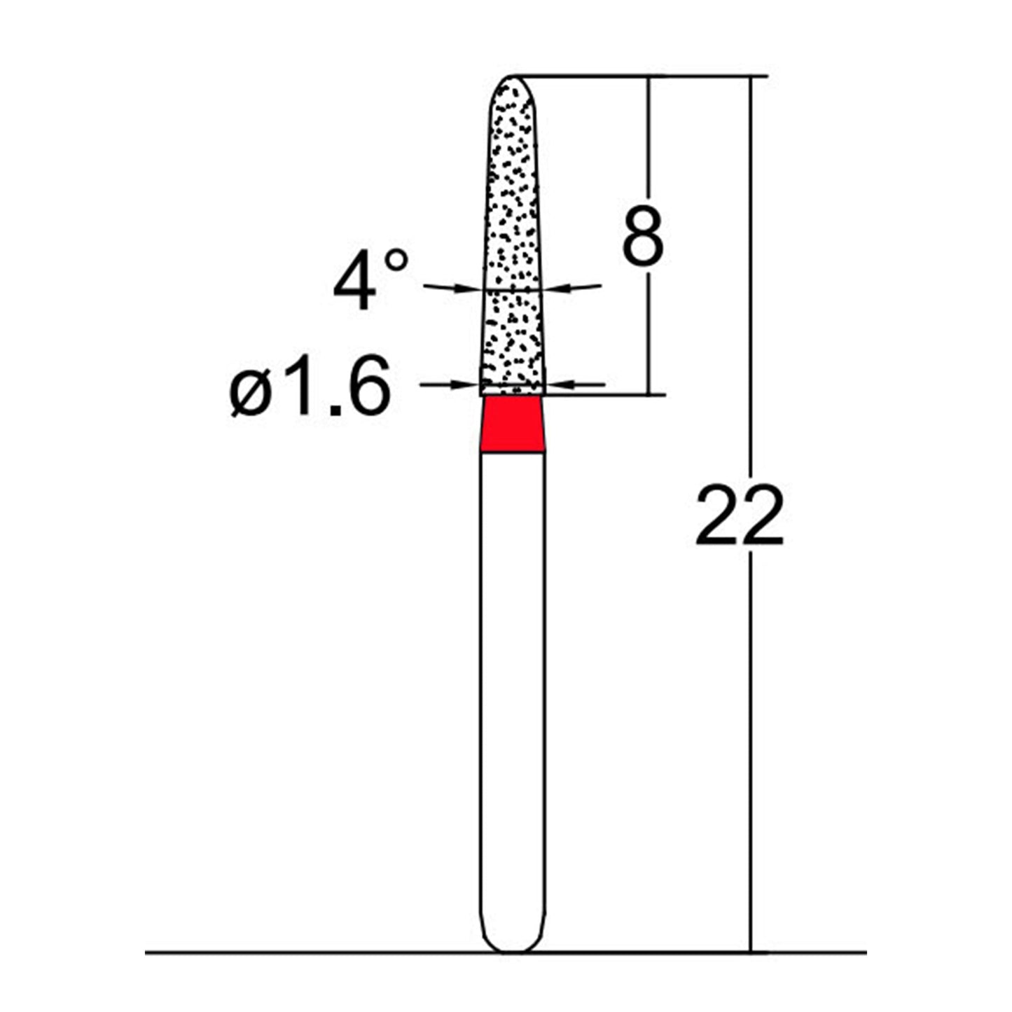 Torpedo, Conical 1.6 mm Dia. Fine Grit Diamond Bur 5 per pack. 294.16F3 - Osung USA