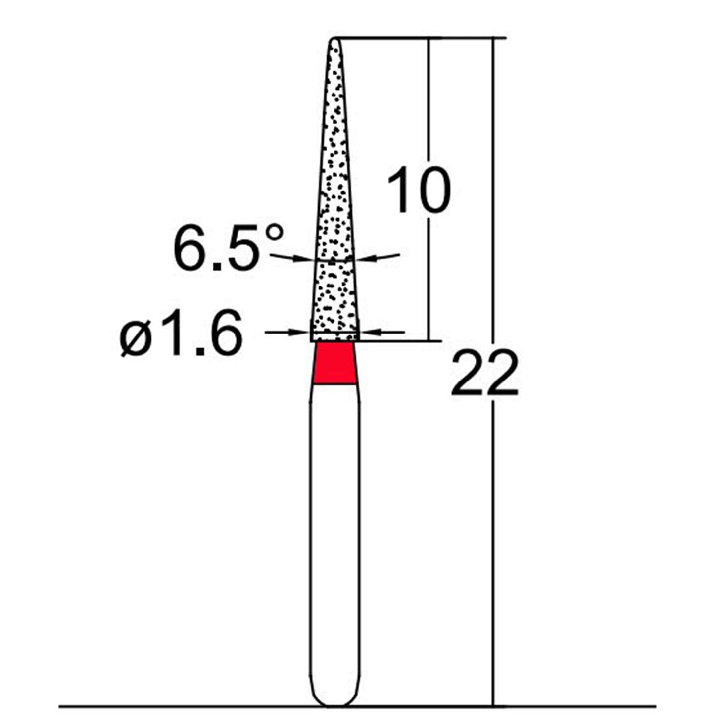 Conical Pointed, Slender 1.6 mm Dia. Fine Grit Diamond Bur 5 per pack. 164.16F1 - Osung USA