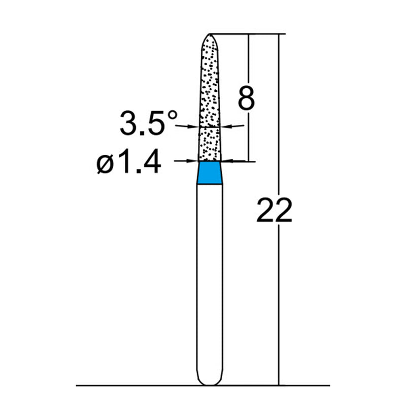 Torpedo, Conical 1.4 mm Dia,  Medium Grit Diamond Bur 5 per pack. 294.14M2 - Osung USA