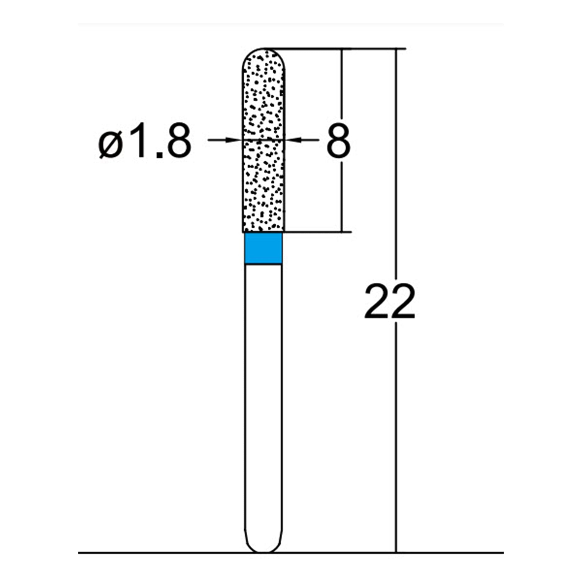 Cylindrical, Hemispherical End 1.8 mm Dia. Medium Grit Diamond Bur 5 per pack. 137.18M1 - Osung USA