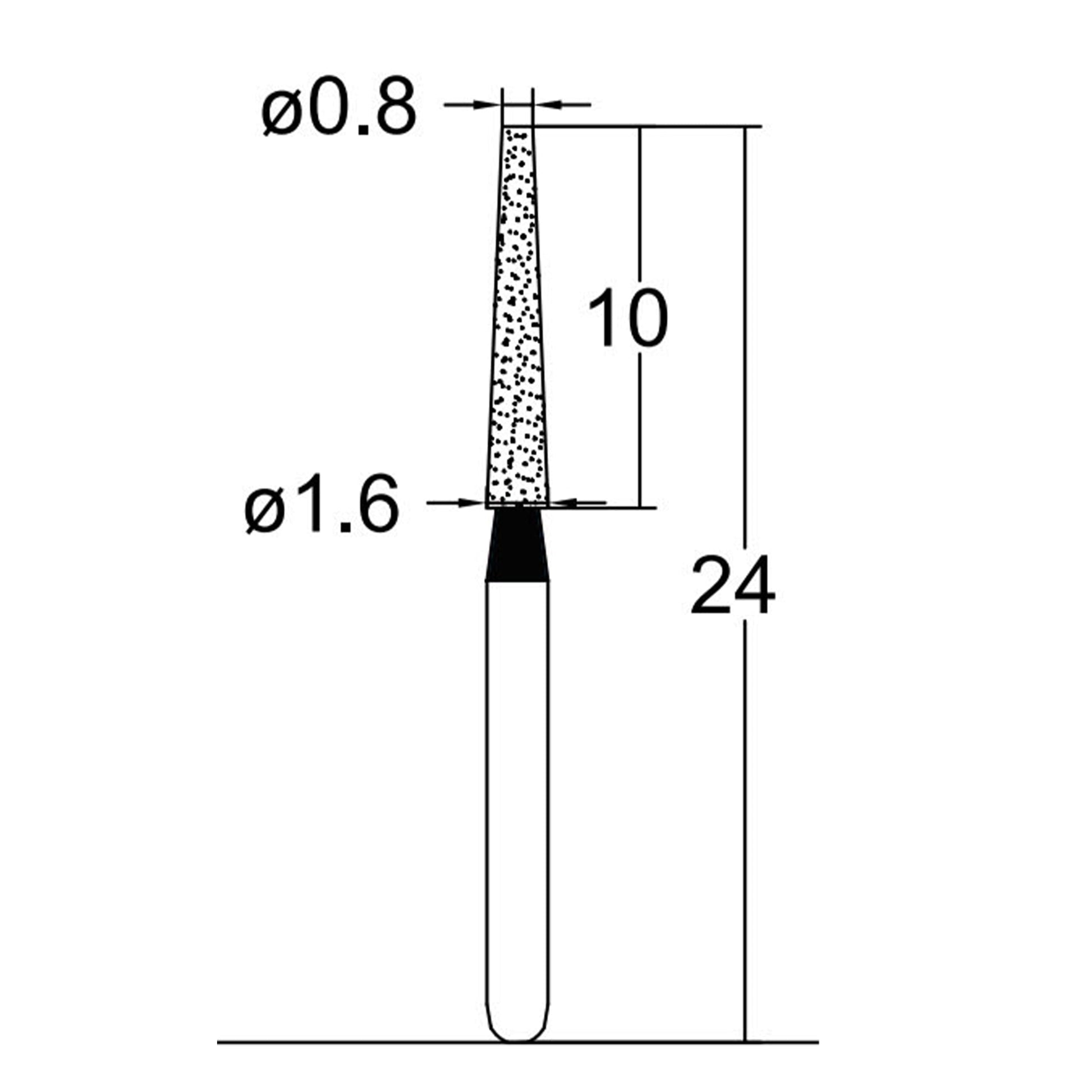 Conical, Truncated 1.6 mm Dia. Extra Coarse Grit Diamond Bur 5 per pack. 168.16EC5 - Osung USA