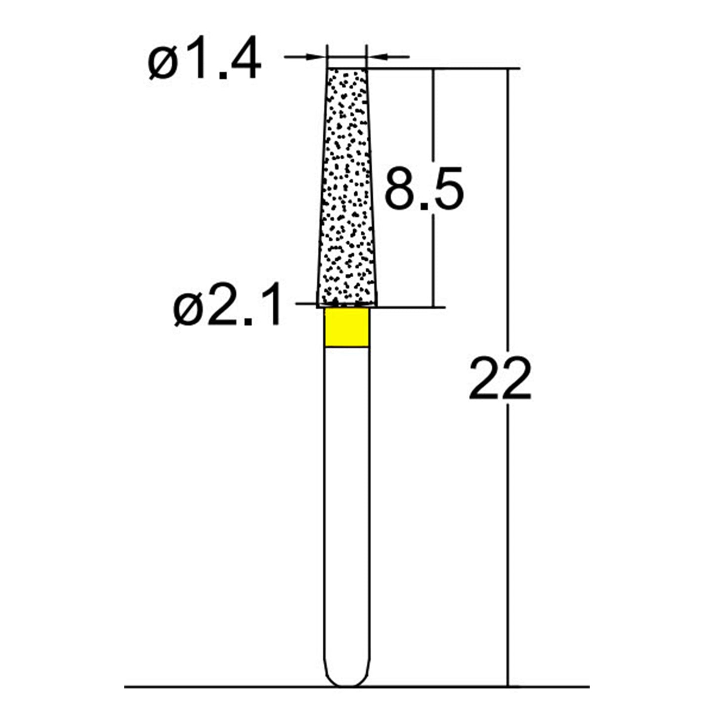 Conical, Truncated 2.1 mm Dia. Extra Fine Grit Diamond Bur 5 per pack. 168.21EF2 - Osung USA