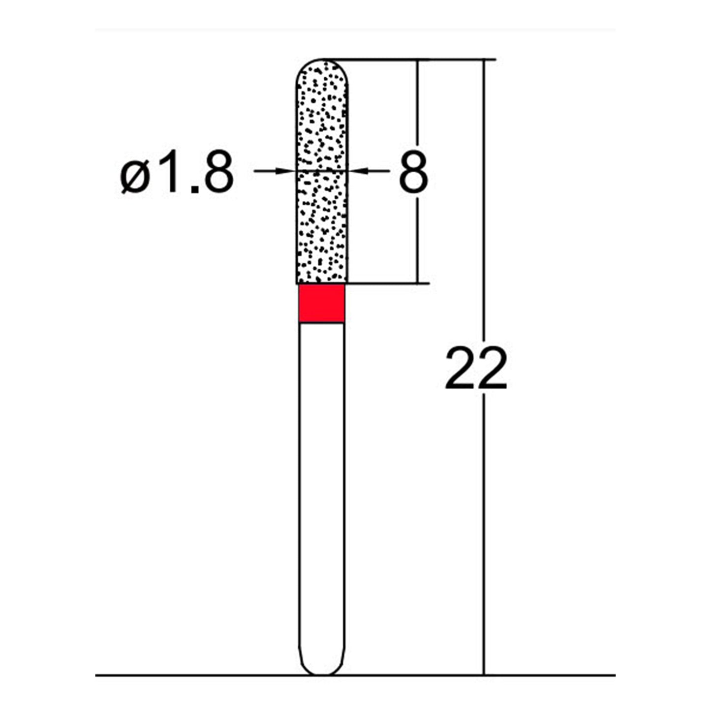 Cylindrical, Hemispherical End 1.8 mm Dia. Fine Grit Diamond Bur 5 per pack. 137.18F1 - Osung USA