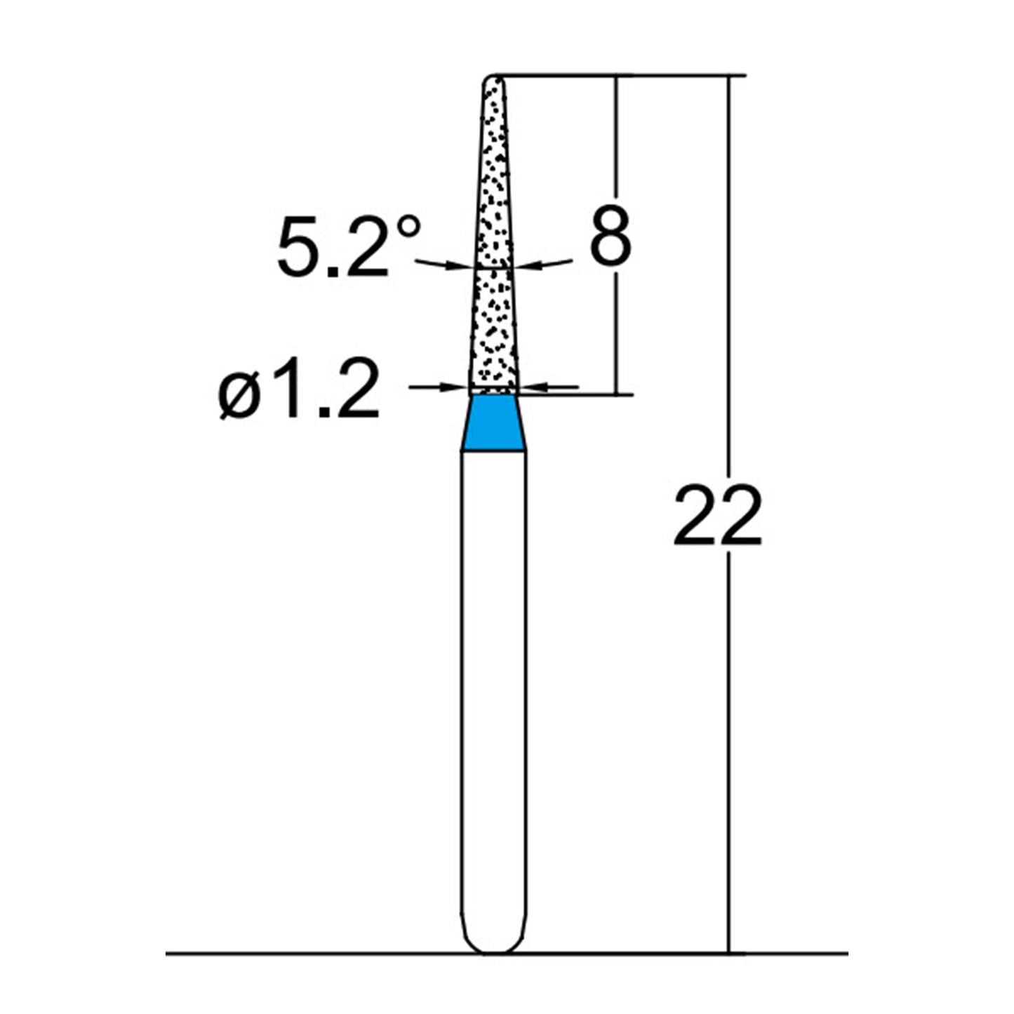 Conical Pointed, Slender 1.2 mm Dia. Medium Grit Diamond Bur 5 per pack. 164.12M1 - Osung USA