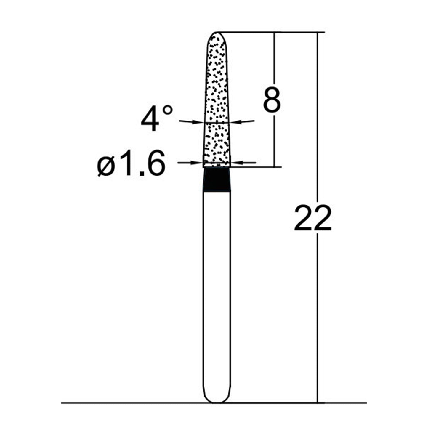 Torpedo, Conical 1.6 mm Dia. Extra Coarse Grit Diamond Bur 5 per pack. 294.16EC3 - Osung USA