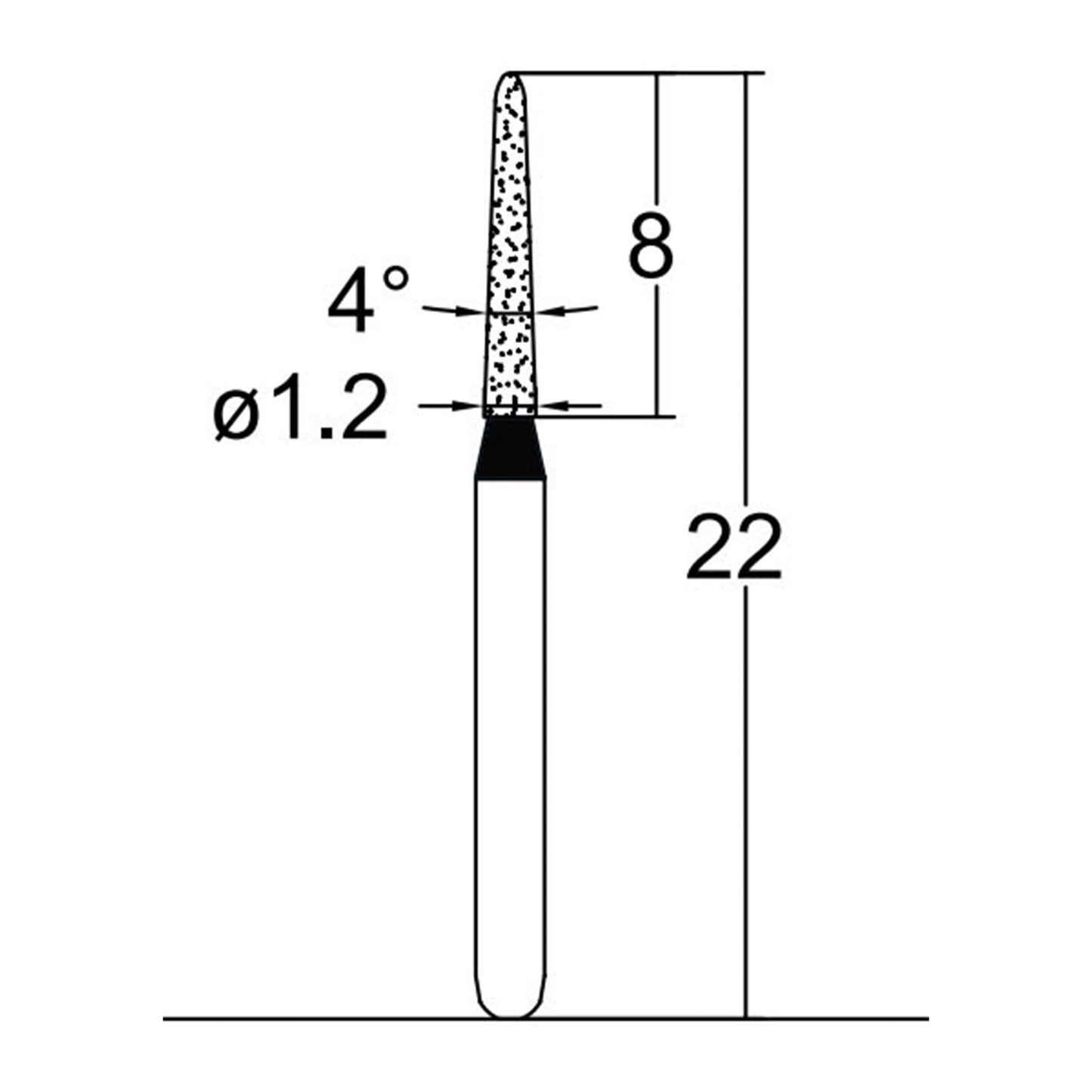 Torpedo, Conical 1.2 mm Dia. Extra Coarse Grit Diamond Bur 5 per pack. 294.12EC4 - Osung USA