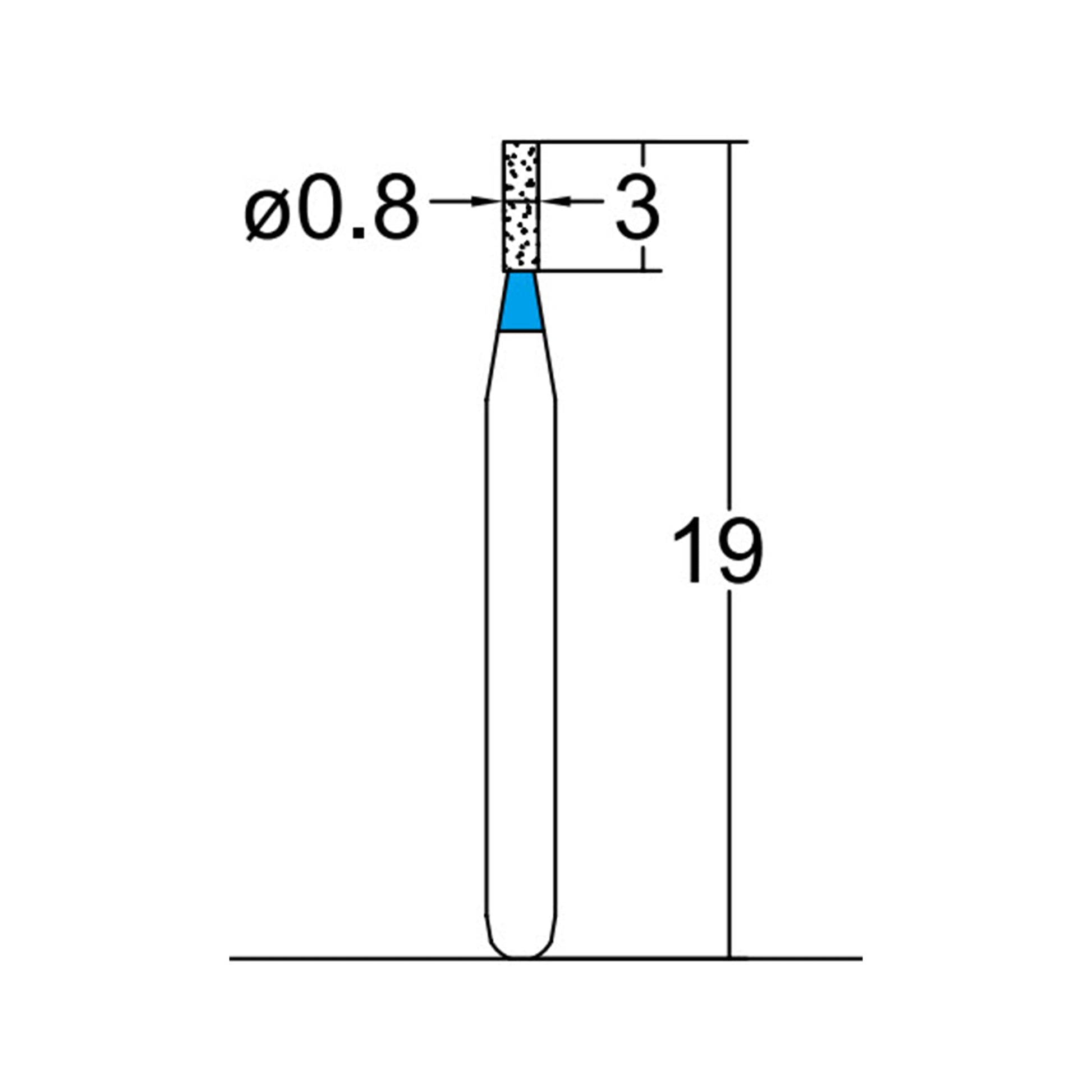 Cylindrical 0.8 mm Dia. Medium Grit Diamond Bur 5 per pack. 107.8M2 - Osung USA