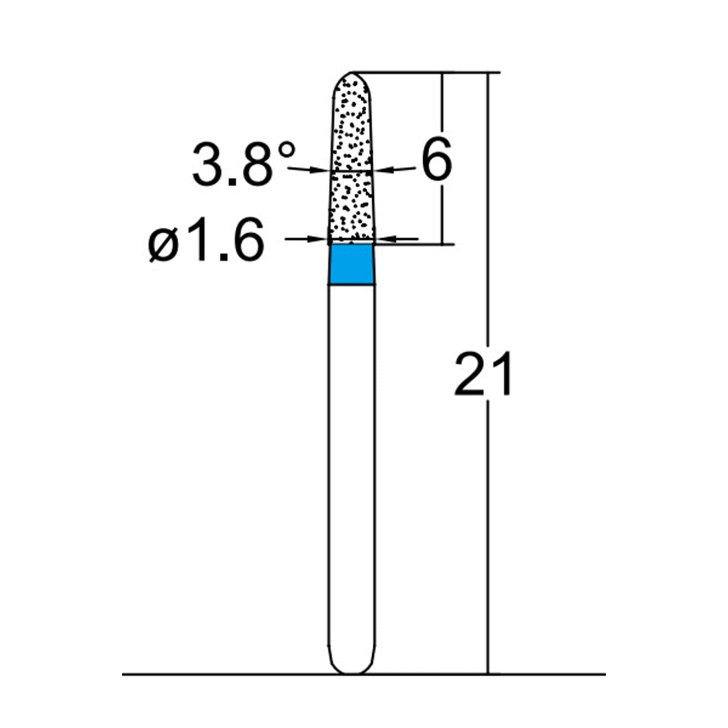 Torpedo, Conical 1.6 mm Dia. Medium Grit Diamond Bur 5 per pack. 294.16M1 - Osung USA