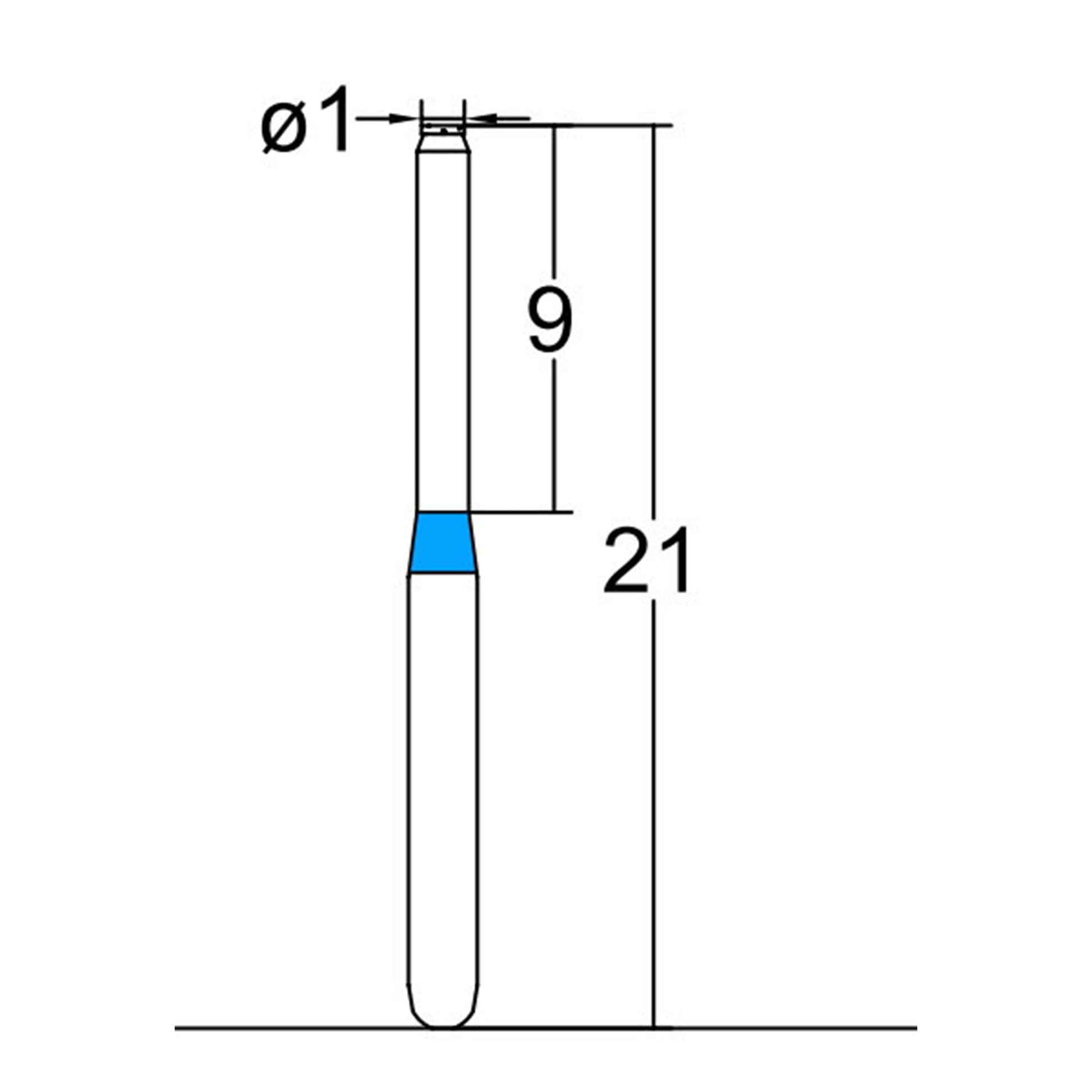 Cylindrical, End Cutting Only 1 mm Dia. Medium Grit Diamond Bur, 5 per pack. 150.10M1 - Osung USA