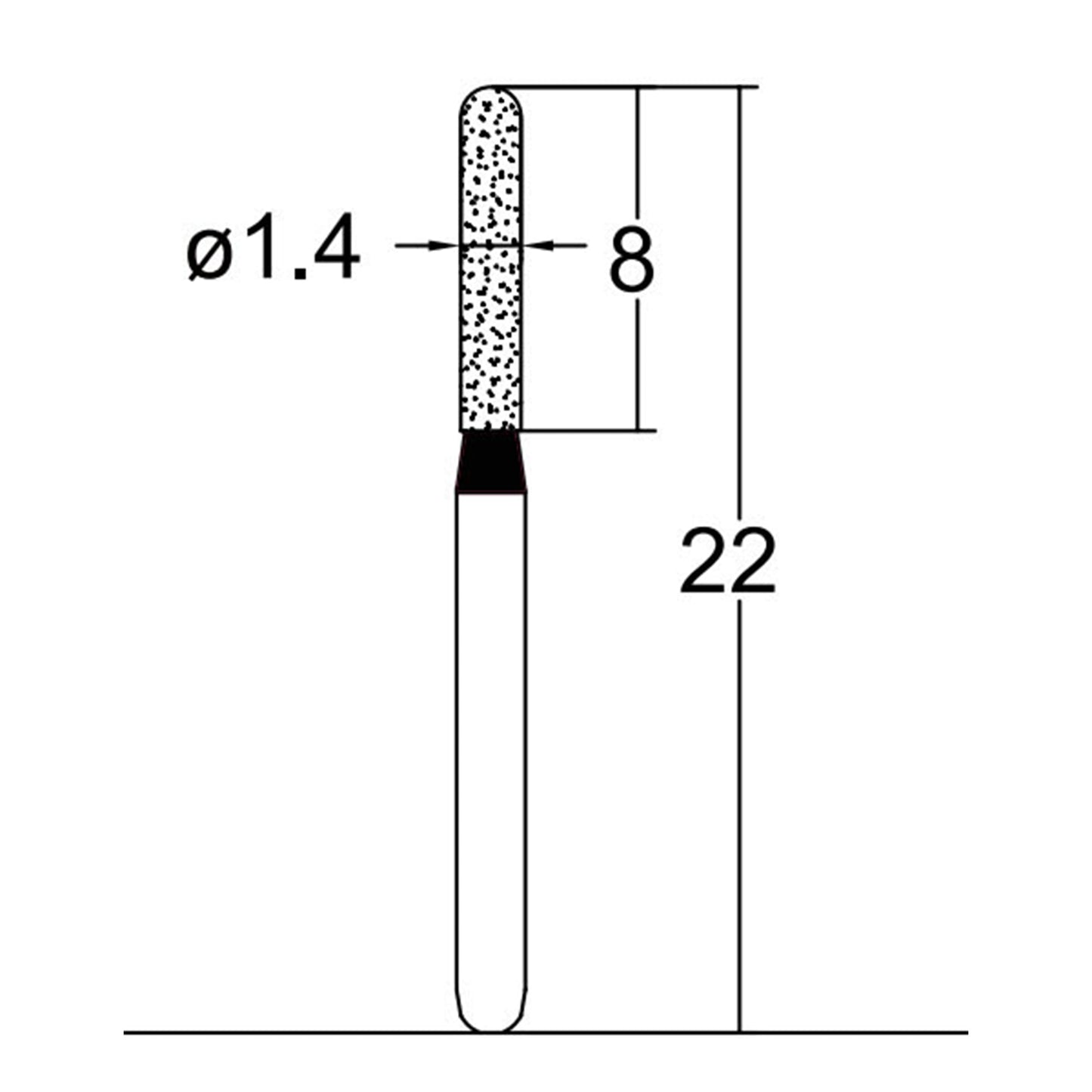 Cylindrical, Hemispherical End 1.4 mm Dia. Extra Coarse Grit Diamond Bur 5 per pack. 137.14EC1 - Osung USA