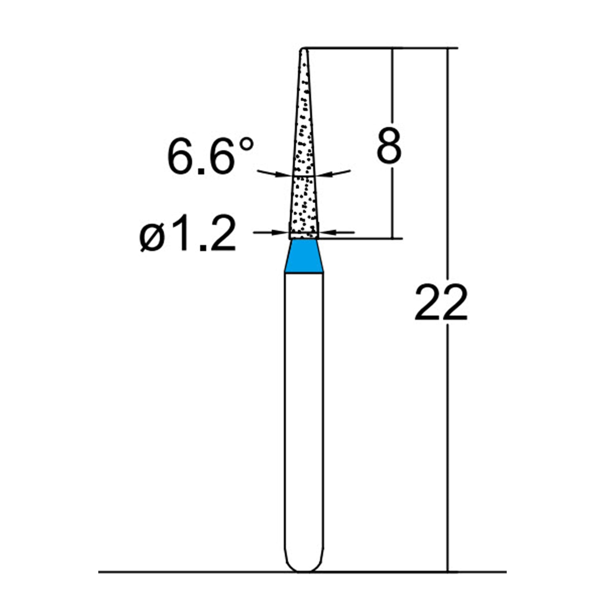 Conical Pointed, Slender 1.2 mm Dia. Medium Grit Diamond Bur 5 per pack. 164.12M2 - Osung USA