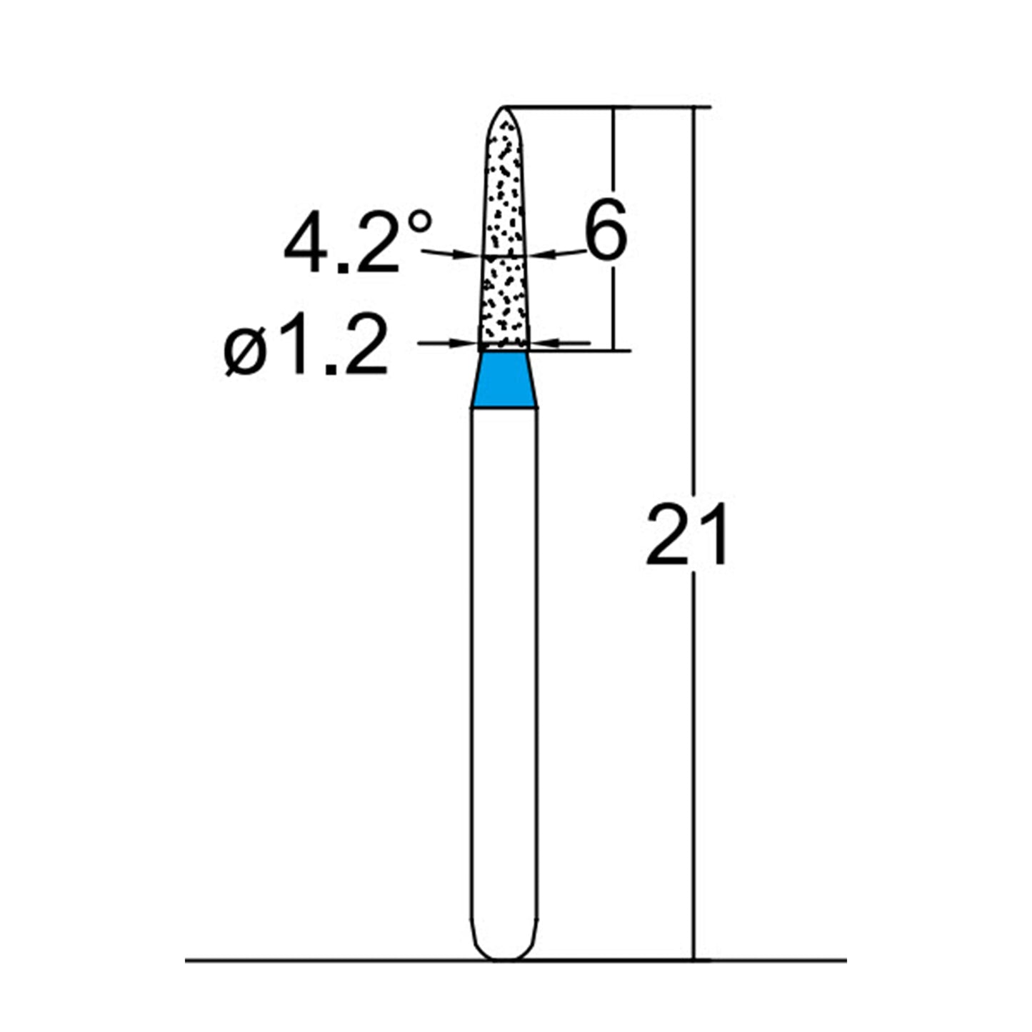 Torpedo, Conical 1.2 mm Dia. Medium Grit Diamond Bur 5 per pack. 294.12M2 - Osung USA