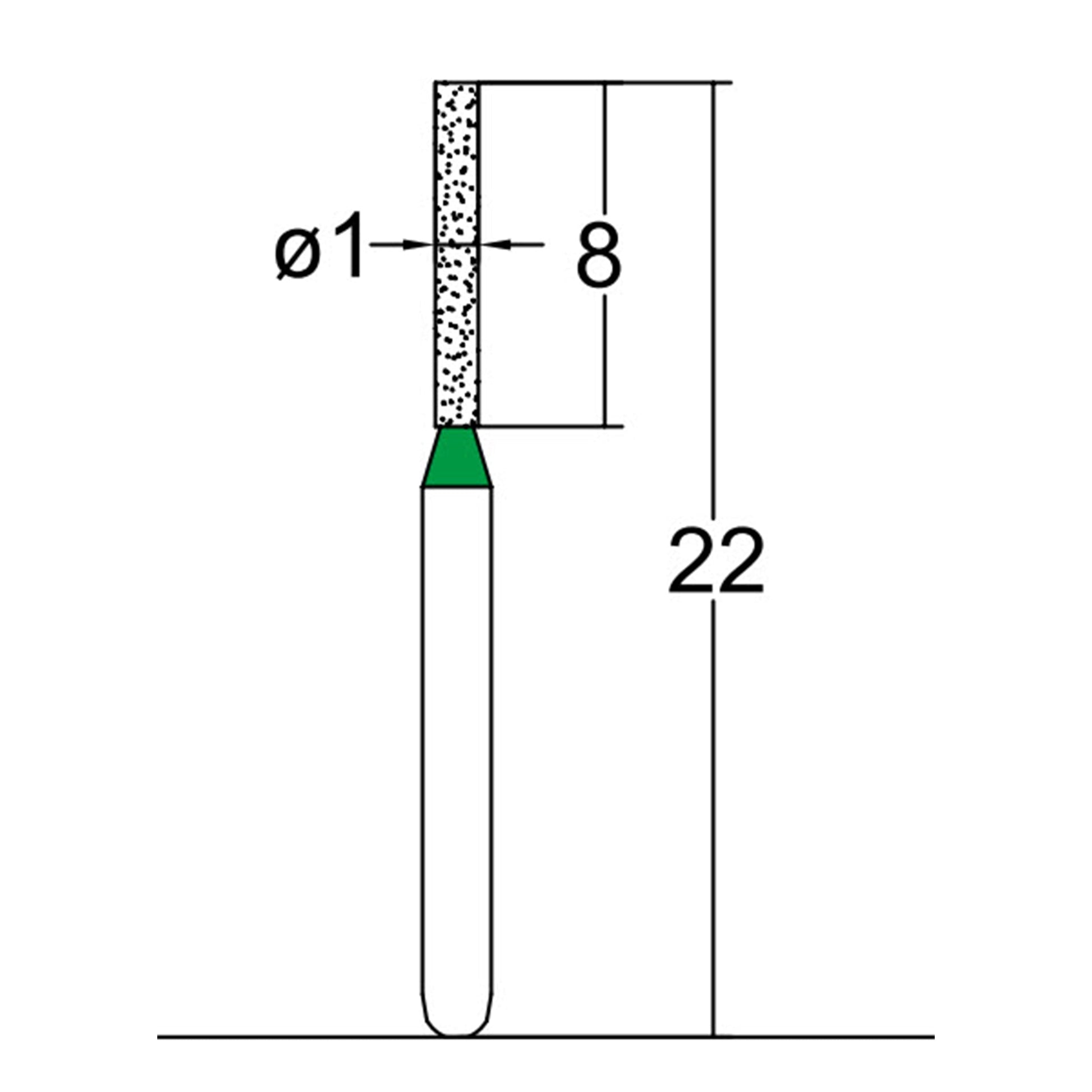 Cylindrical 1 mm Dia. Coarse Grit Diamond Bur 5 per pack. 107.10C4 - Osung USA