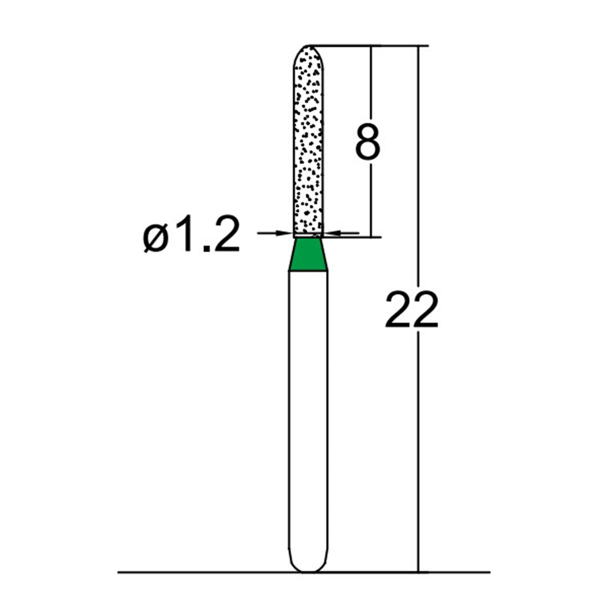 Torpedo, Cylindrical 1.2 mm Dia. Coarse Grit Diamond Bur 5 per pack. 284.12C2 - Osung USA