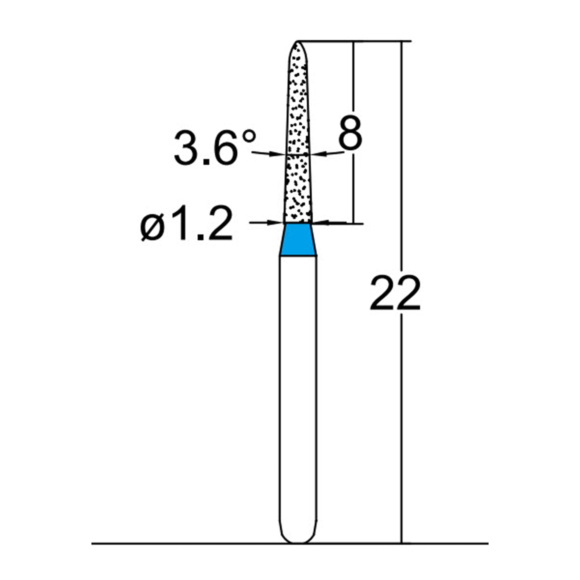 Torpedo, Conical 1.2 mm Dia. Medium Grit Diamond Bur 5 per pack. 294.12M3 - Osung USA