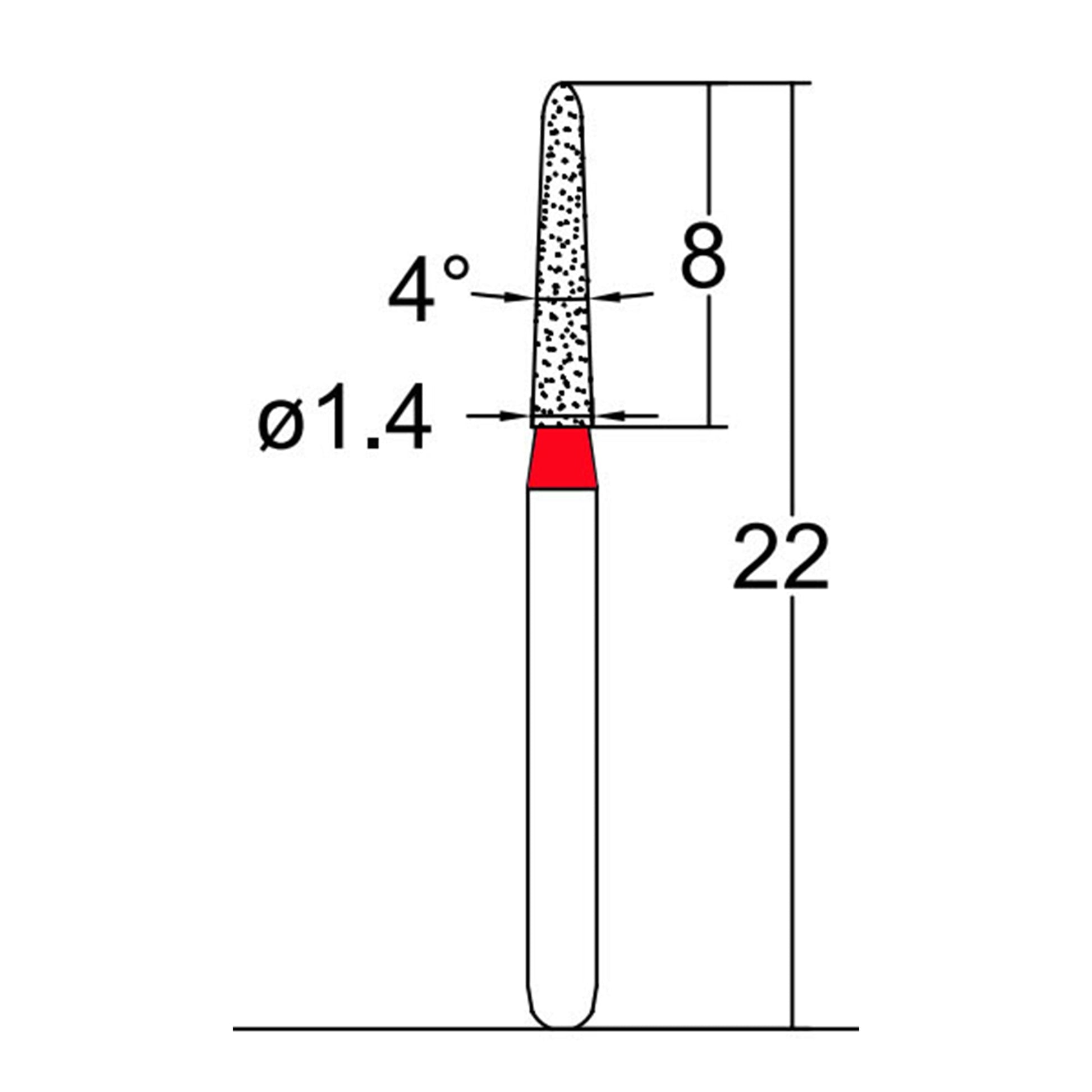 Torpedo, Conical 1.4 mm Dia. Fine Grit Diamond Bur 5 per pack. 294.14F3 - Osung USA