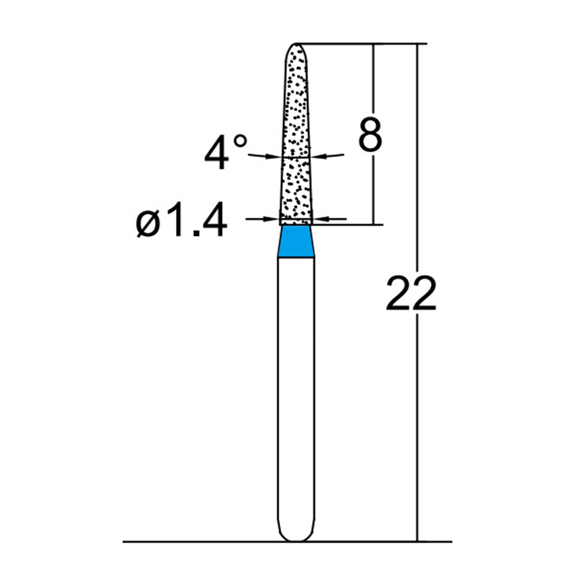 Torpedo, Conical 1.4 mm Dia. Medium Grit Diamond Bur 5 per pack. 294.14M3 - Osung USA