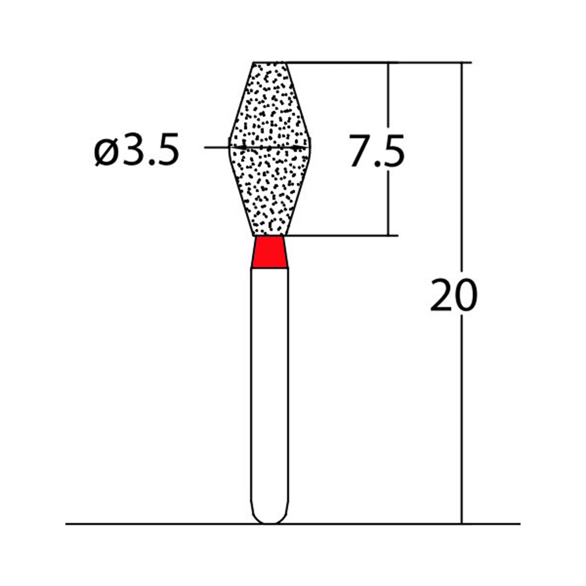 Double Conical, Symmetrical, Short 3.5 mm Dia. Fine Grit Diamond Bur 5 per pack. 037.35F1 - Osung USA