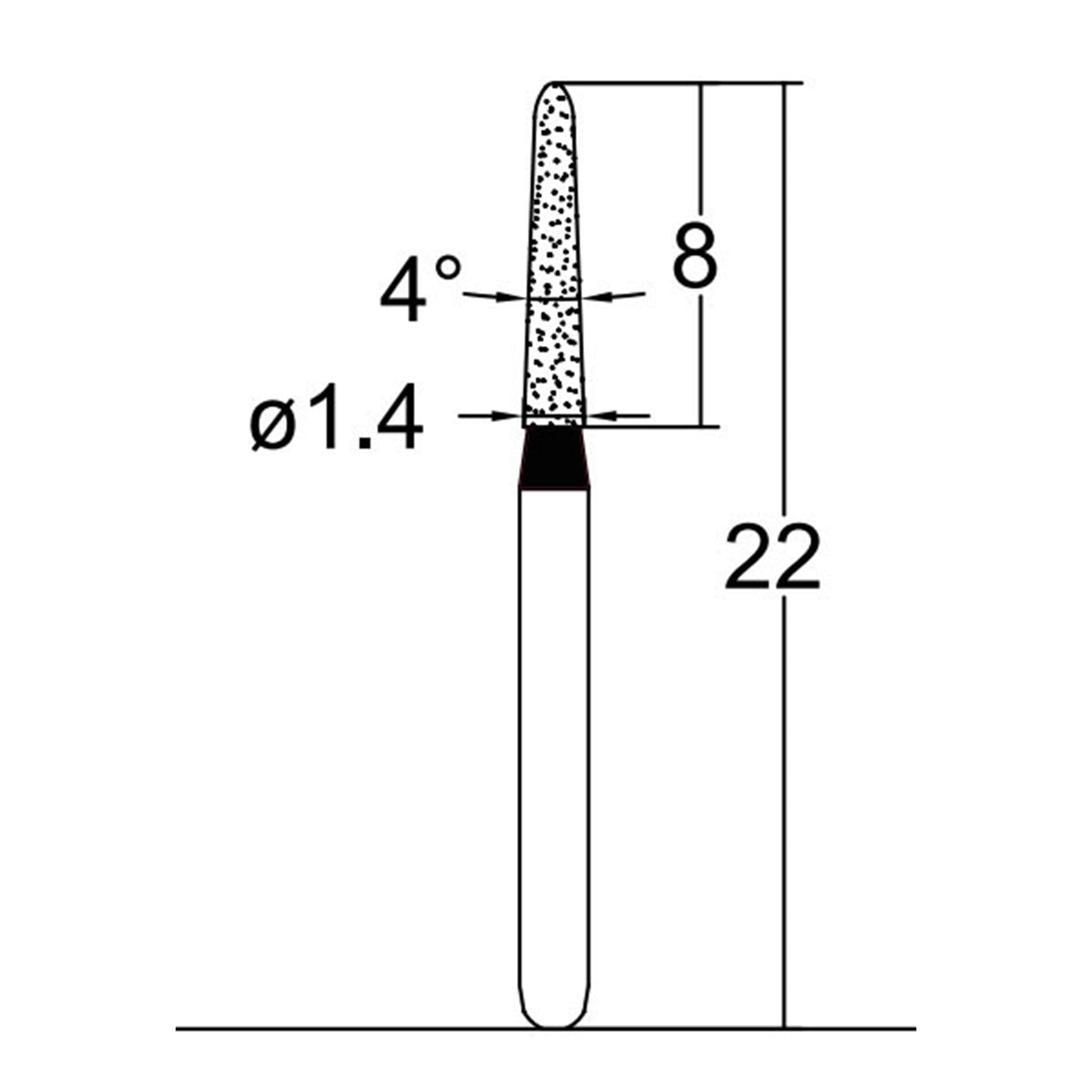 Torpedo, Conical 1.4 mm Dia. Extra Coarse Grit Diamond Bur 5 per pack. 294.14EC3 - Osung USA