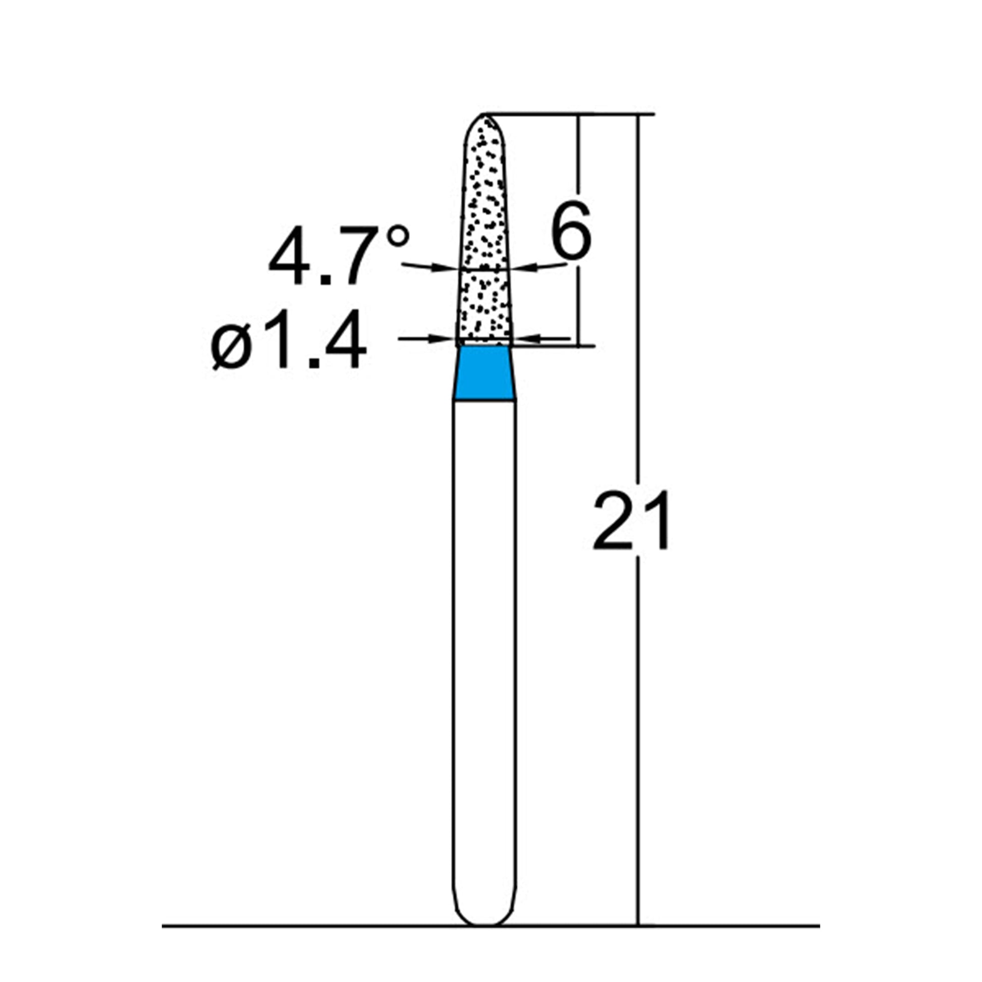 Torpedo, Conical 1.4 mm Dia. Medium Grit Diamond Bur 5 per pack. 294.14M1 - Osung USA