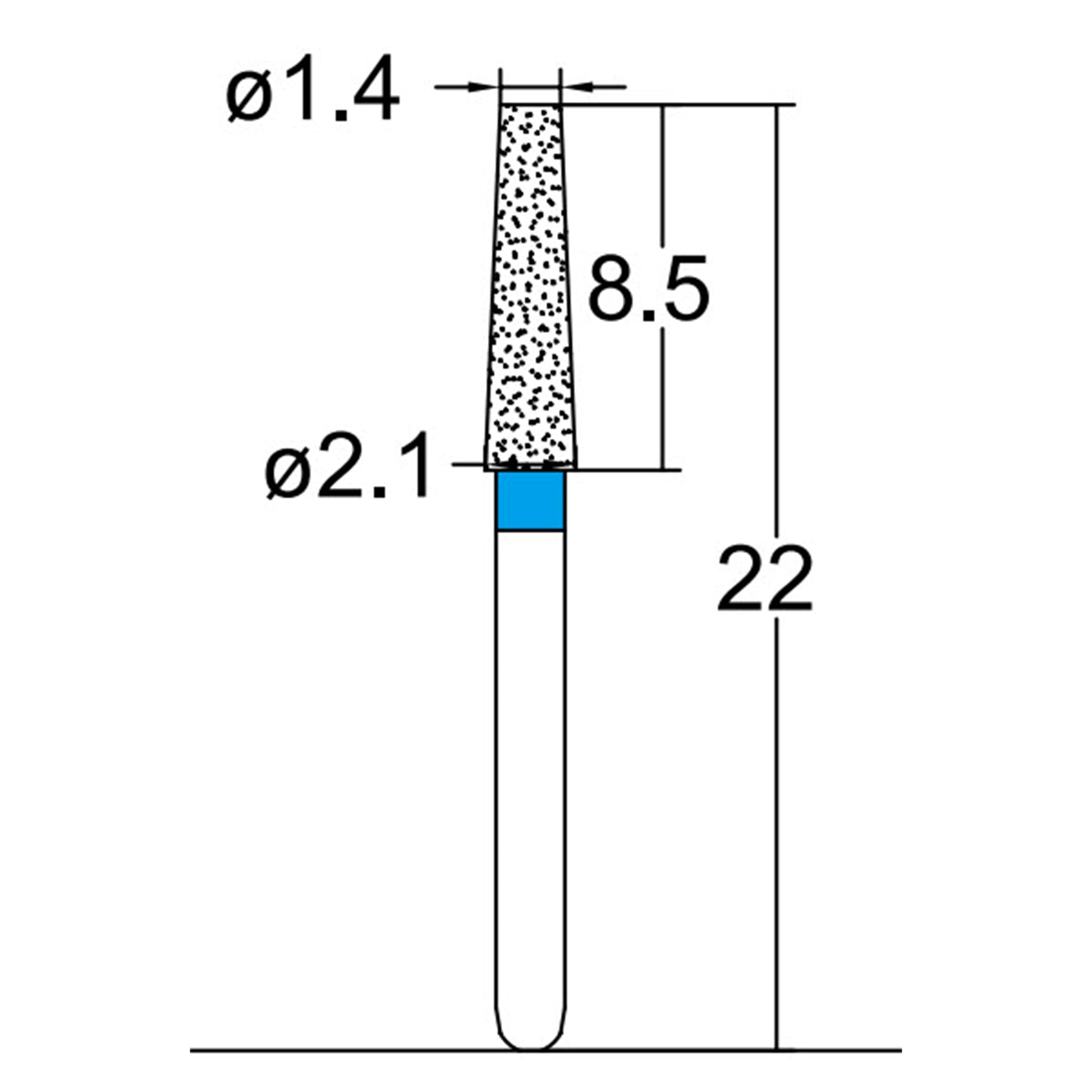 Conical, Truncated 2.1 mm Dia. Medium Grit Diamond Bur 5 per pack. 168.21M2 - Osung USA