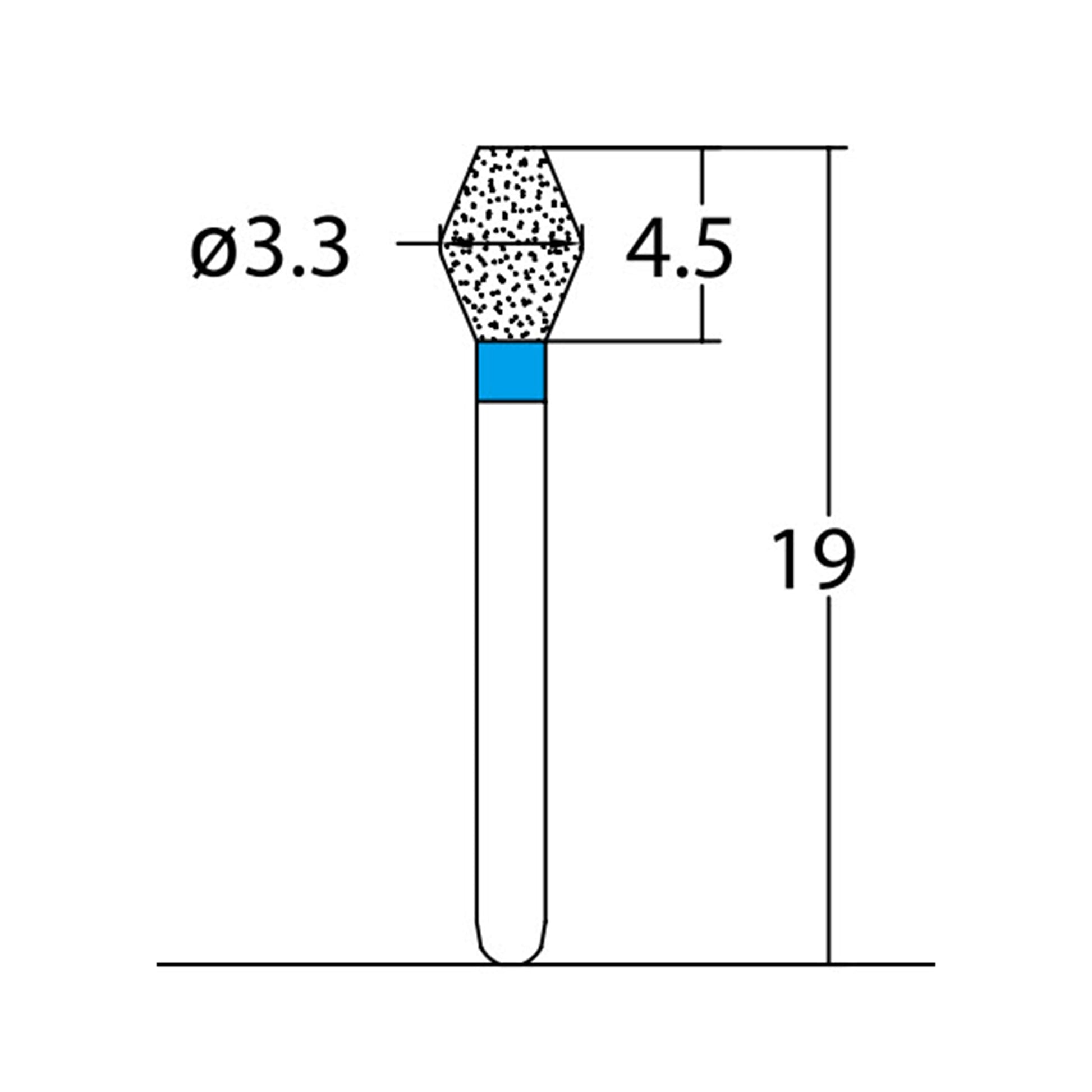 Double Conical, Symmetrical, Short 3.3 mm Dia. Medium Grit Diamond Bur 5 per pack. 037.33M1 - Osung USA