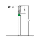 Pear 1.6 mm Dia. Coarse Grit Diamond Bur 5 per pack. 237.16C2 - Osung USA